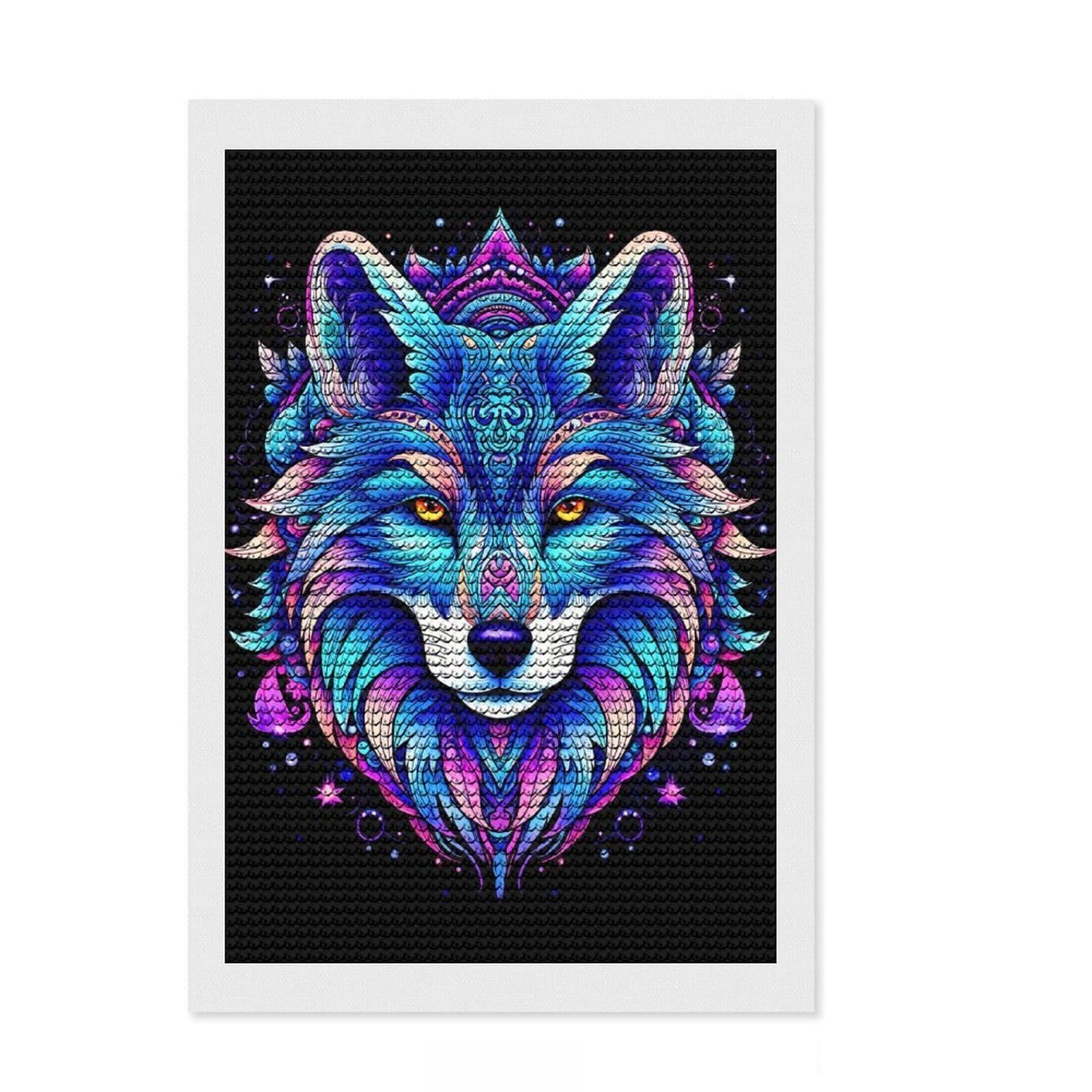 Junmoney Fantasy Wolf 5D Diamond Painting Kit 8"x12", Round Gems, Living Room Decor, Decorative Artwork, Vintage Style Decor
