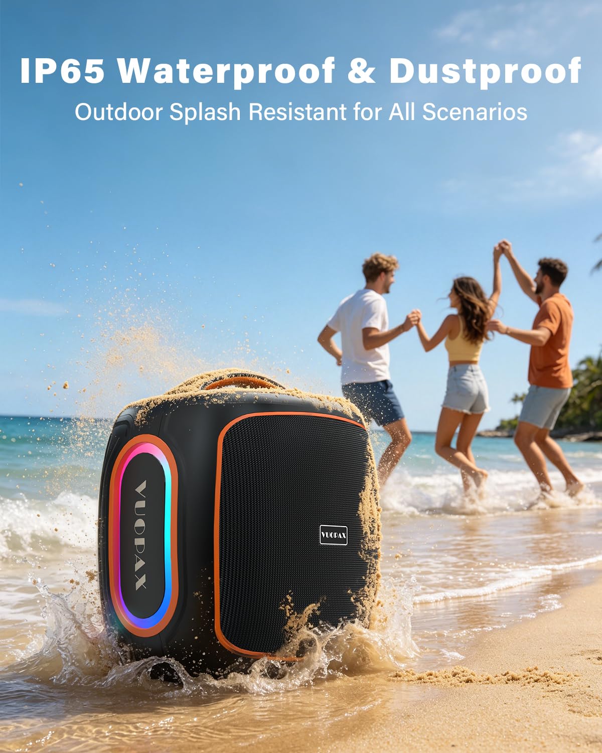 Altavoz Bluetooth Portátil de 120W Peak, Altavoz Inalámbrico Para Fiestas | Al Aire Libre con Woofer 6.5", IP65, Bass Boost, Batería de 18000 mAh, 30H, BT5.4, para Playa, Jardín, Camping, Obra Grande