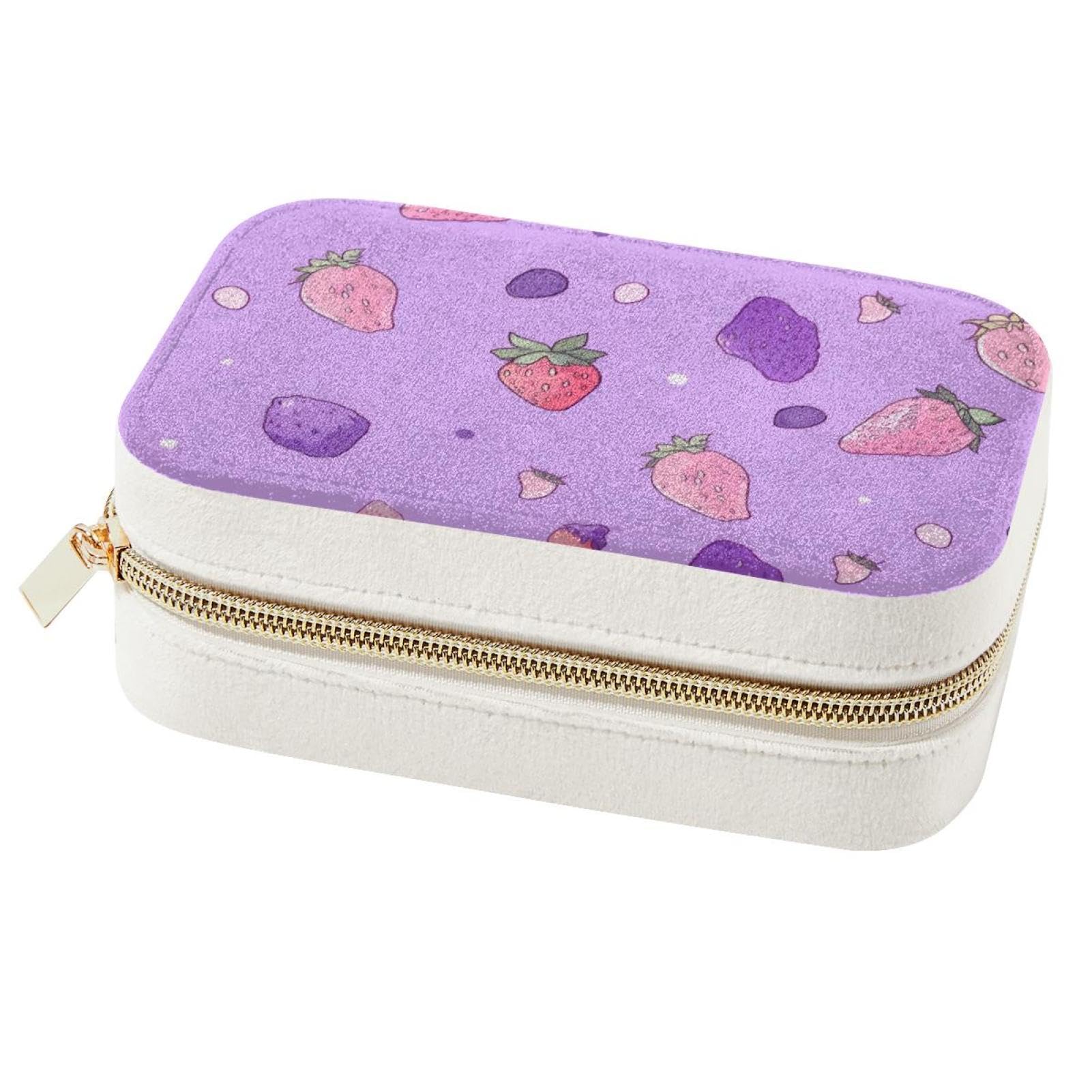 Boîte à bijoux spacieuse avec motif fruits violets pour femmes