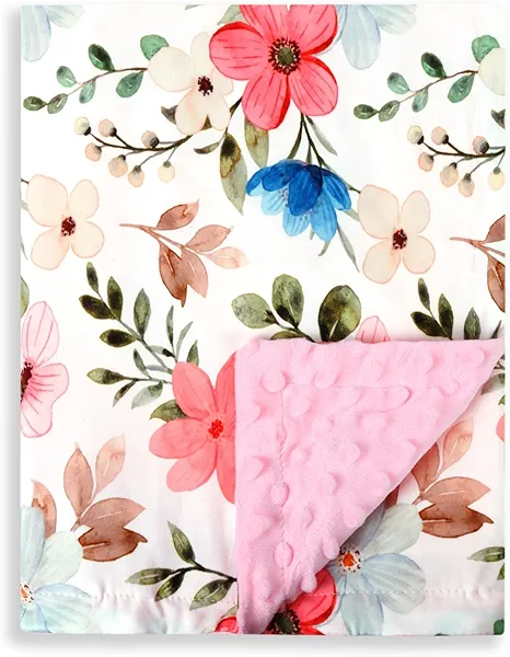 New Born Baby Girl Blanket Double Layer Fuzzy Toddler Throw Blankets Soft Plush Minky Daycare Baby Girls Blanket for Baby Shower Birthday Gift Pink 30 x 40 Inch (Floral, 1)