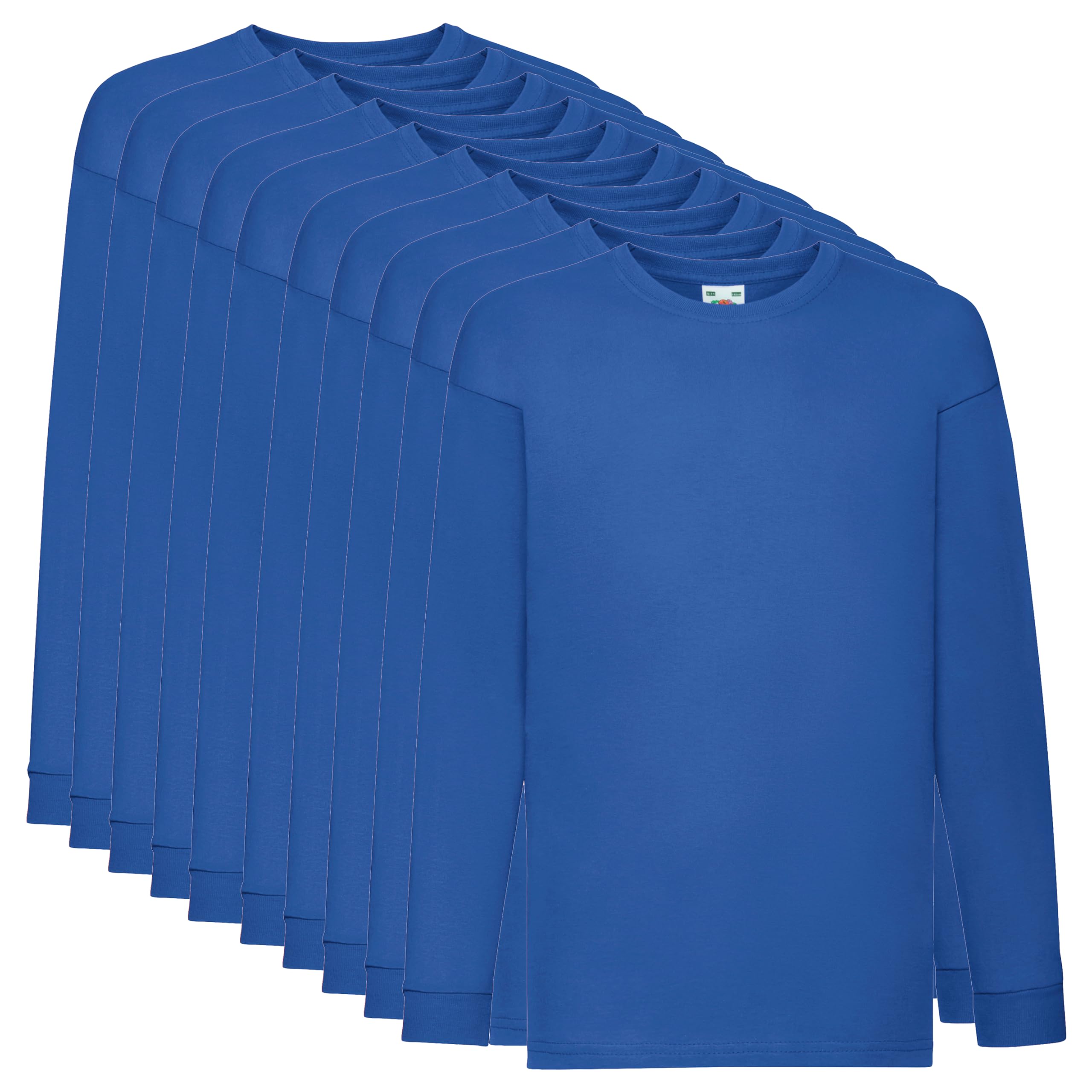 Fruit of the Loom Pack de 10 unidades de manga larga para niños | Camiseta de manga larga para niños de algodón de alta calidad para niños y niñas + bolsa de tela MyShirt gratis
