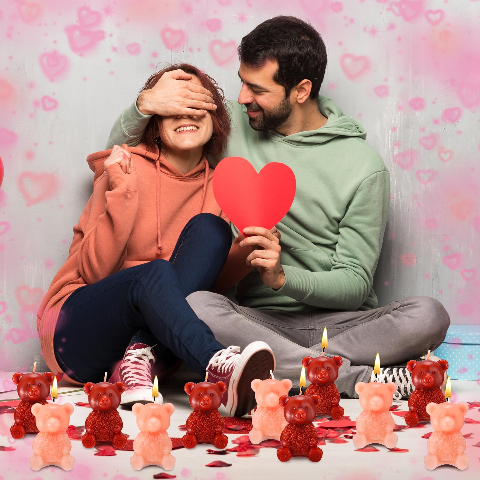 50 velas de oso para el día de San Valentín, velas de oso de rosas a granel en caja, bonitas velas de oso con tarjetas de bendición para propuesta del día de San Valentín, cumpleaños,