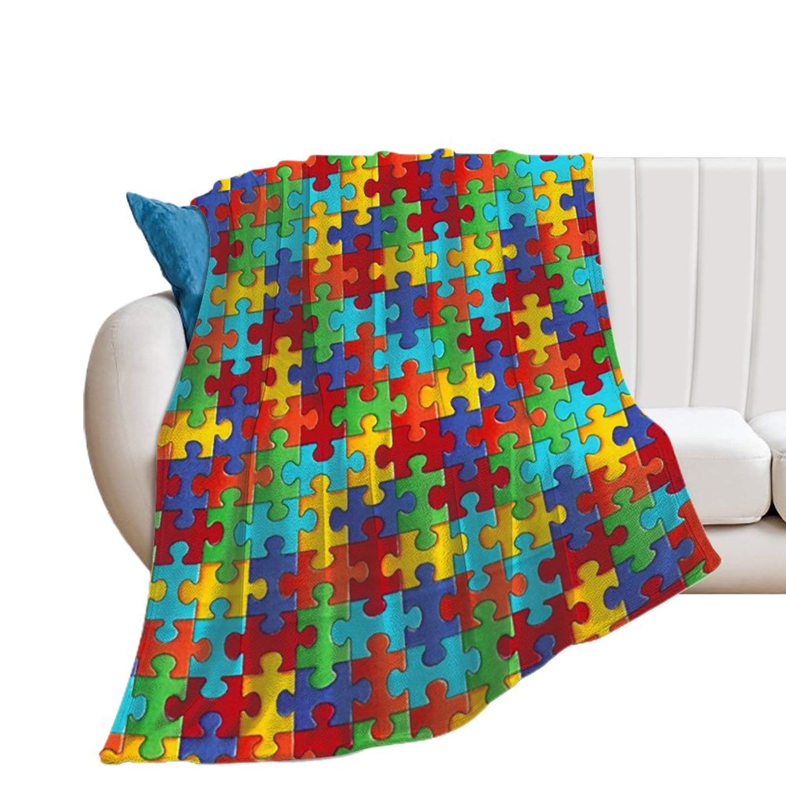 fifbird Throw Blanket All Seasons Bed Throws Multipurpose Breathable Home Blankets, Colourful Jigsaw Puzzle Pieces 40"x30"