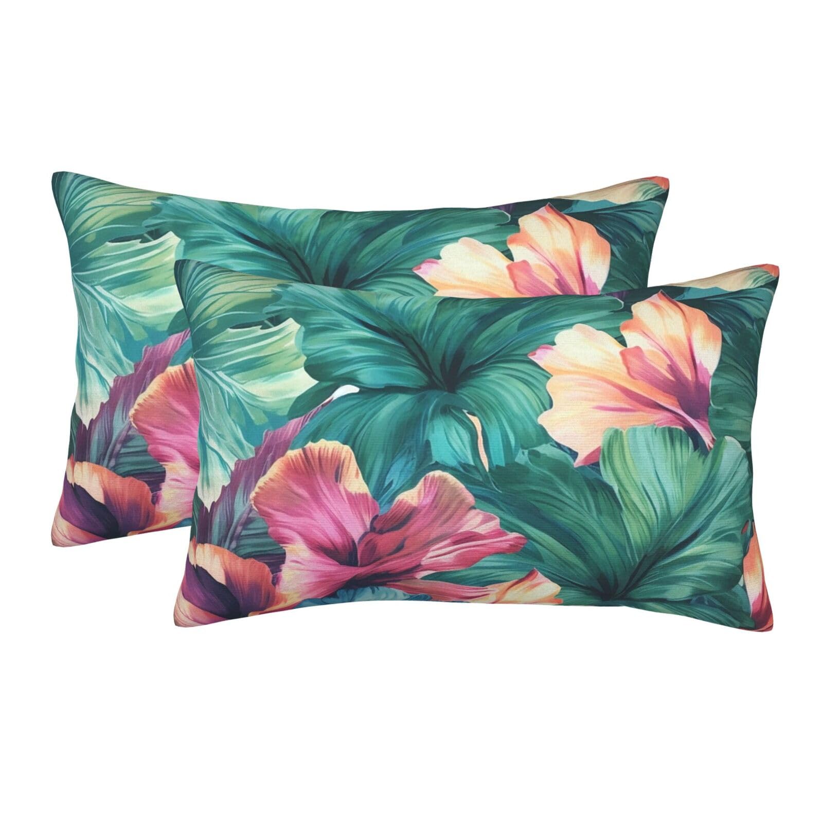 2 Pack Pillow Cases with Hidden Zipper, Soft Breathable Pillow Covers for Hair and Skin, Tropical Floral Pillowcases 20"x30" Bed Pillow Protectors Cover for Sleeping Gifts