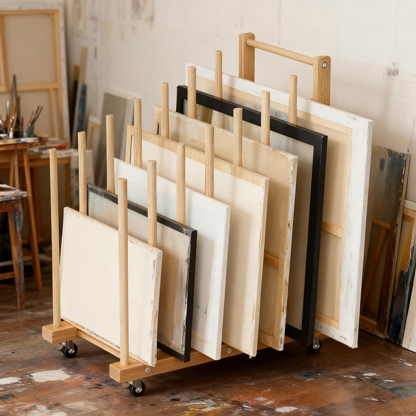 Bastidor De Almacenamiento Para Lienzos Organizador De Madera Compacto Y | Organizador De Lienzos para Obras de Arte Pósteres Estudio Escritorio Papel