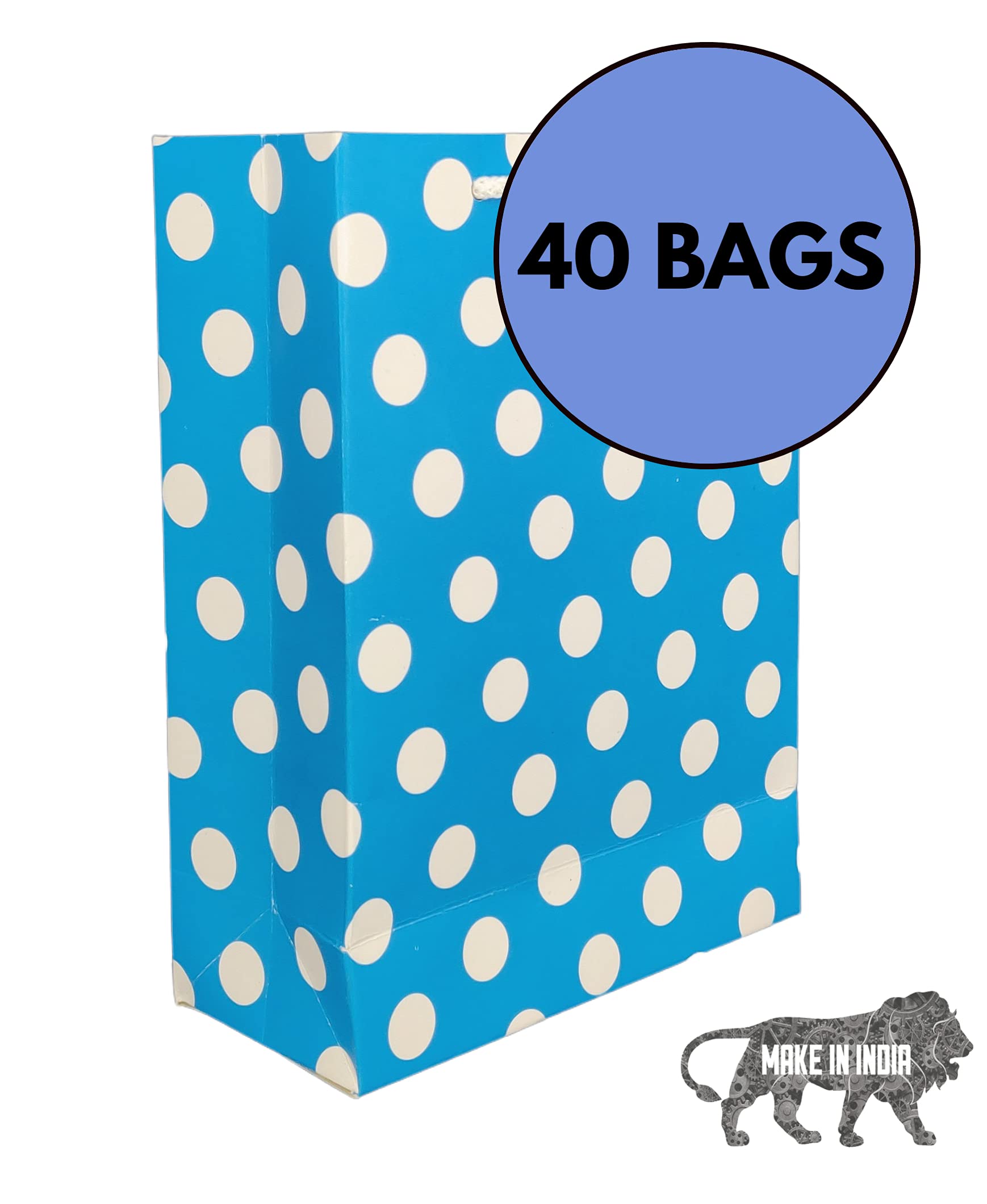 Arrow Paper Products Blue Dotted Design Paper Gift Bags for Return Gifts | Weddings | Birthday | Holiday Gifting & Presents (Size 17.78 x 7.62 x 22.86 cm | Pack of 40) 2