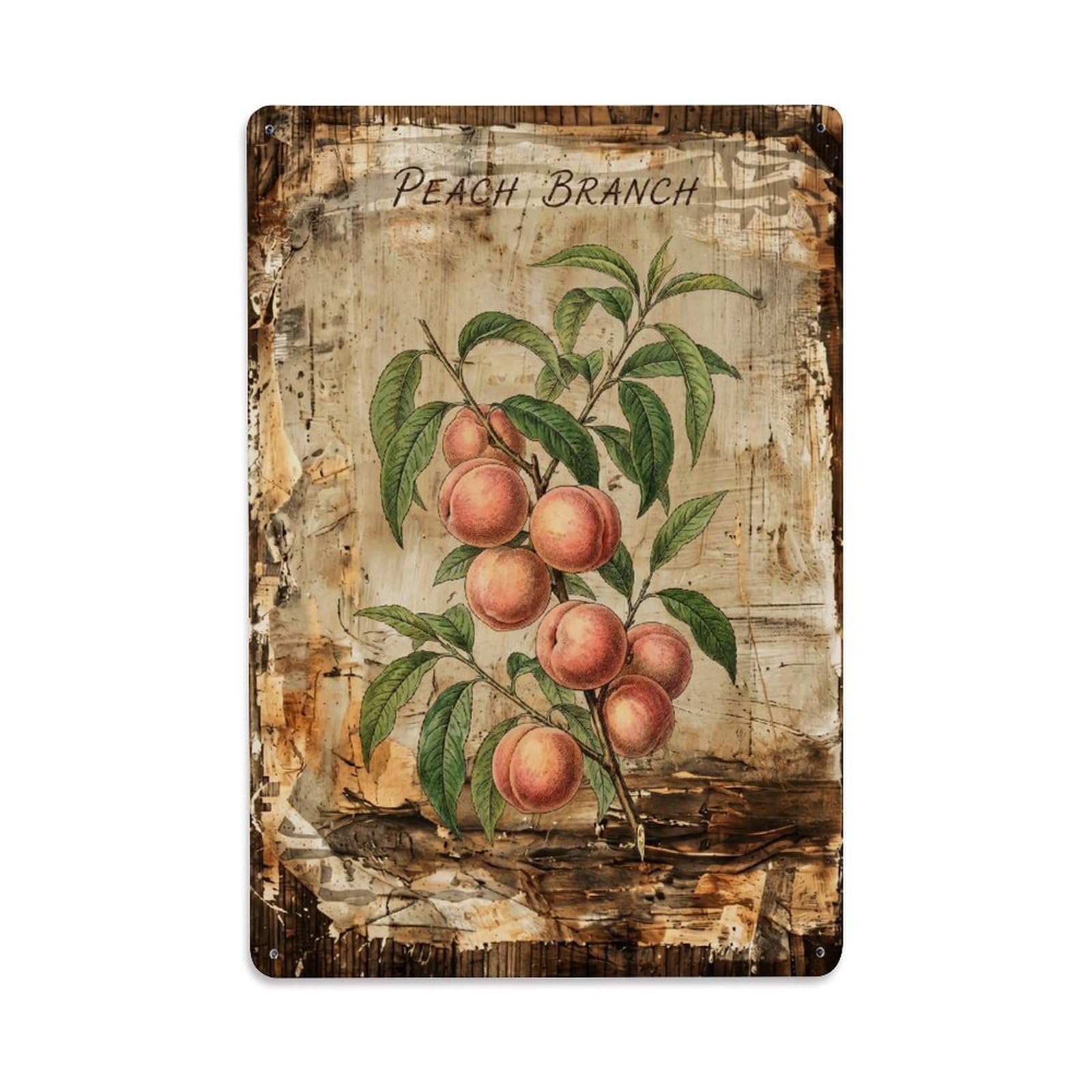 Peach Branch Botanical 1 Vintage Metal Tin Sign Plaque Wall Decor for Cafe, Club, Garden Metal Poster 8x12Inch