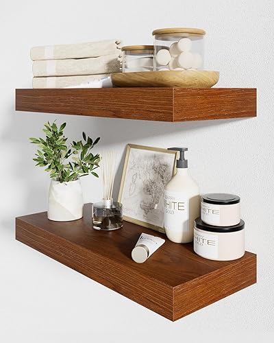QueenFun Estantes flotantes para pared, estantes flotantes de madera más profundos y gruesos, 2 estantes de baño de 15 pulgadas para pared de