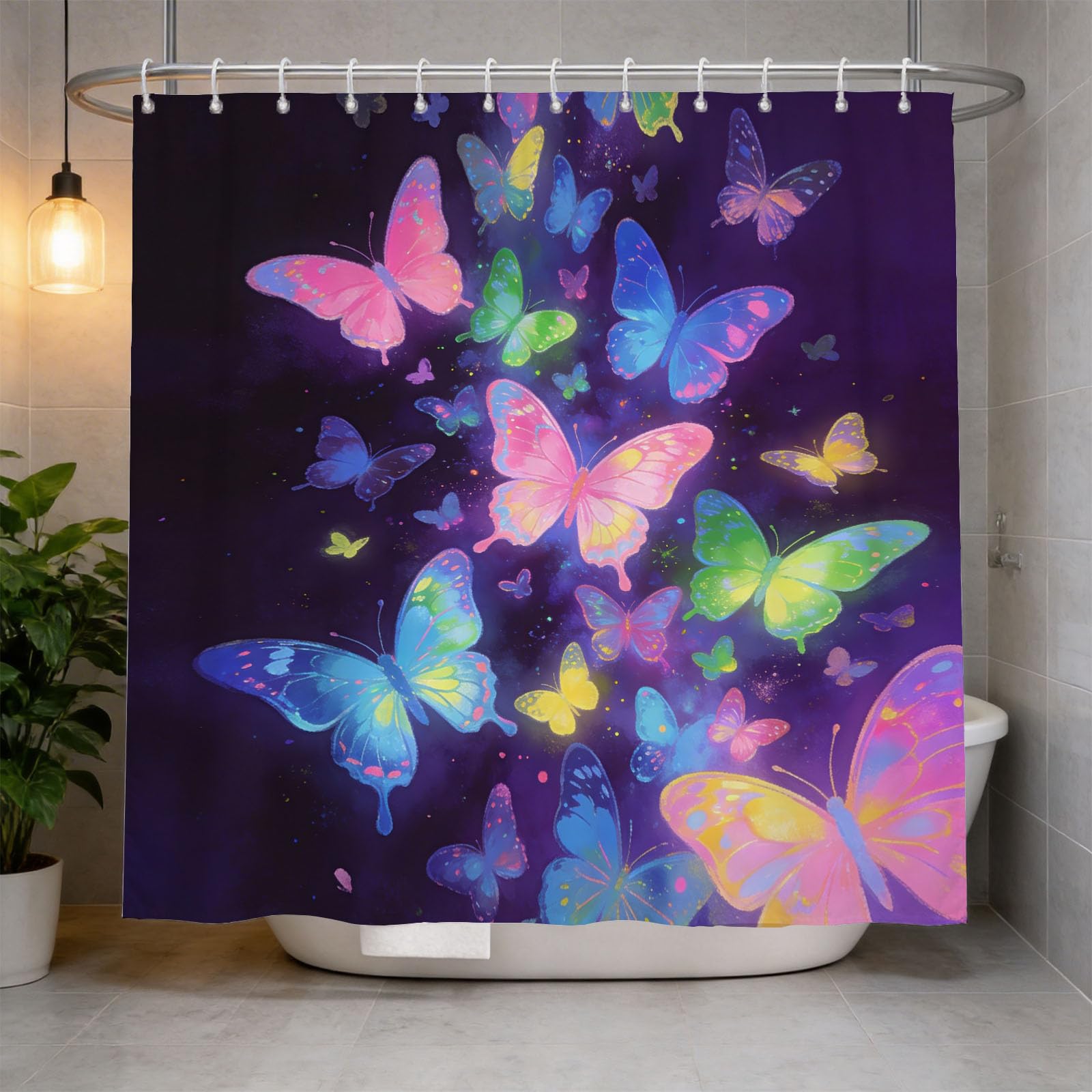 Hongduo 3D Dreamy Butterfly Shower Curtain for Stalls Bathtubs Colorful Bathroom Decor Shower Curtain Set Polyester Fabric Waterproof 120x180cm/48X71 Inch with Hooks