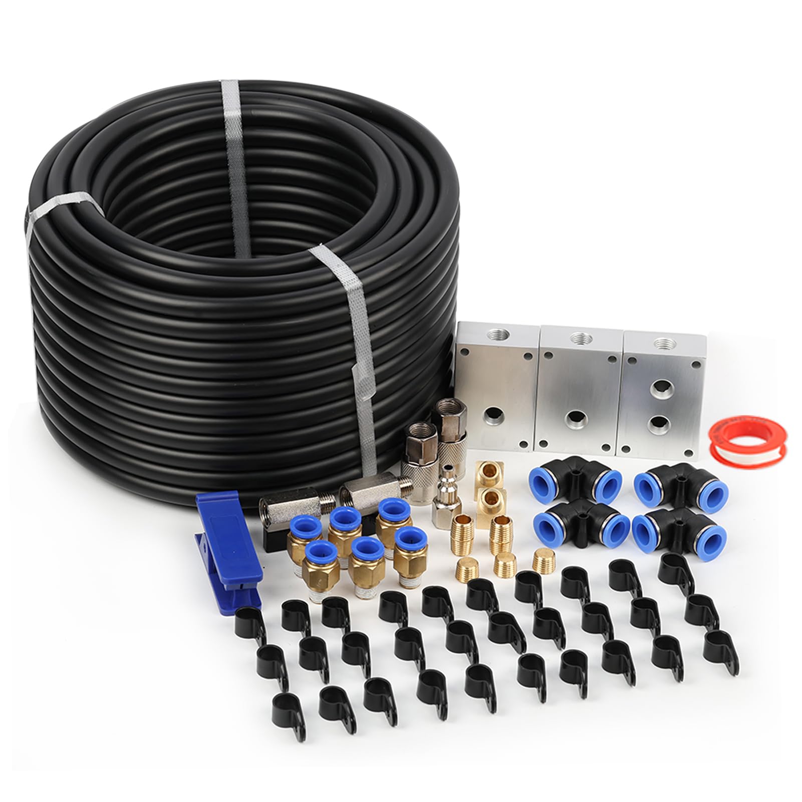 FORNAX Luftleitungs-Set mit 14-teiligem Luftdruck-zu-Verbindungsset, 30,5 m, 1,27 cm Außendurchmesser, Nylonschlauch, Luftleitungssystem, industrieller Schnellanschlusskupplung und Stecker