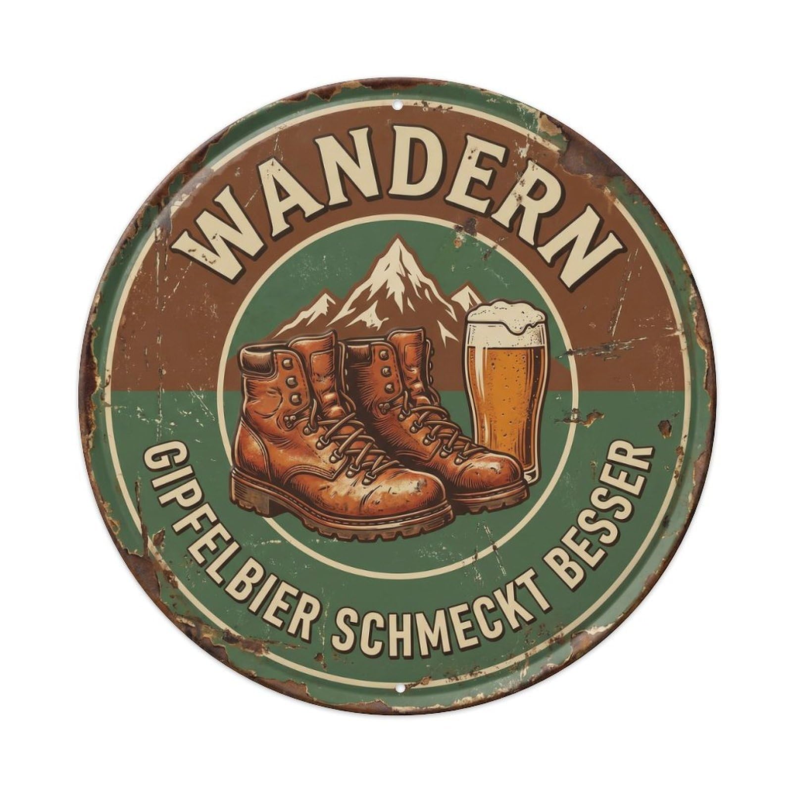 Vintage Bar Style Wandern Outdoor Mountain Hiking Metal Tin Sign Plaque Wall Decor for Cafe, Club, Garden Round Metal Poster 8x8Inch