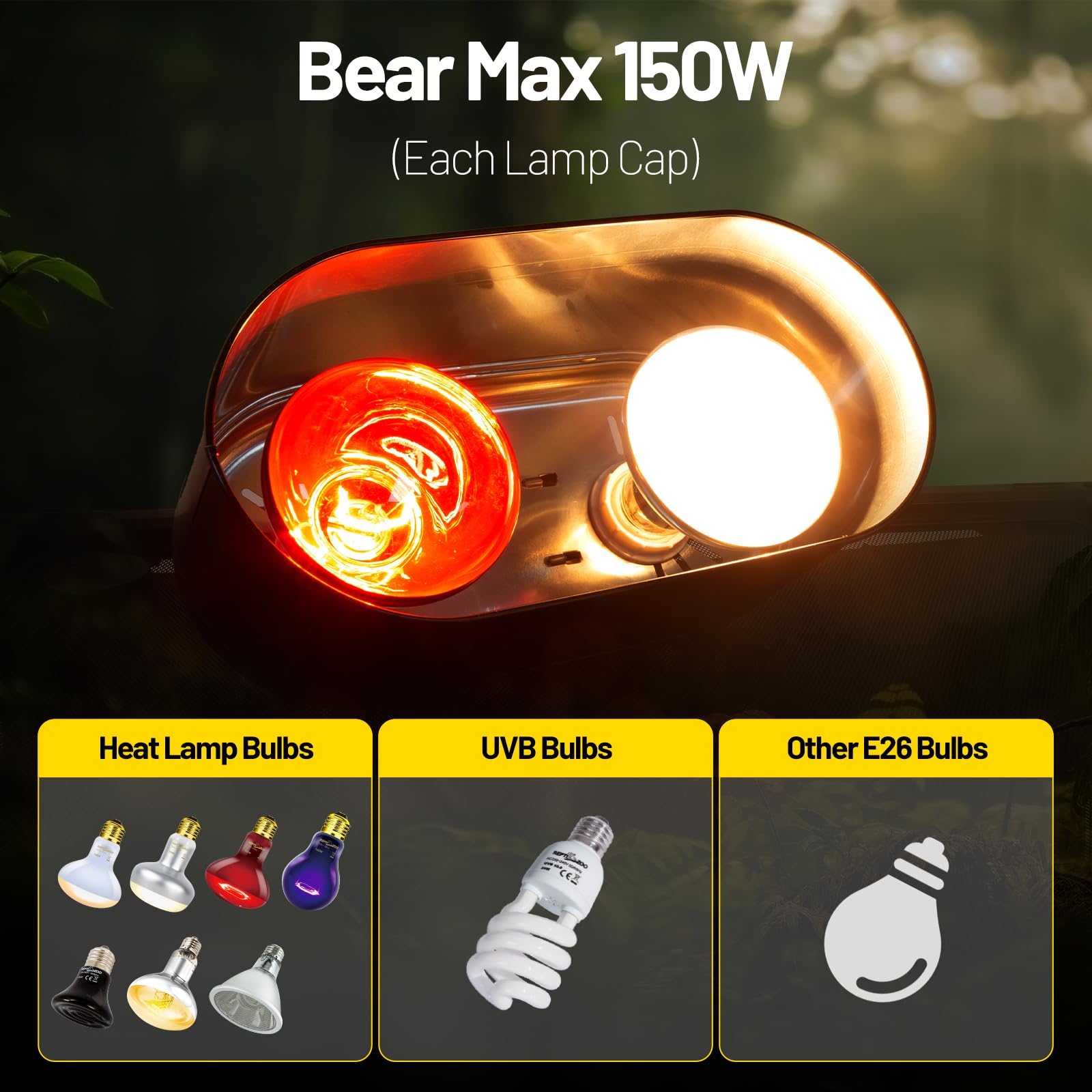 Dual Reptile Light Fixture with Separate Switches, 11.2in Double Dome Light Fixtures for Reptile Heat Lamp, Max 150W, Terrarium Habitat UVB Light Fixture for Reptiles Amphibians - image 5