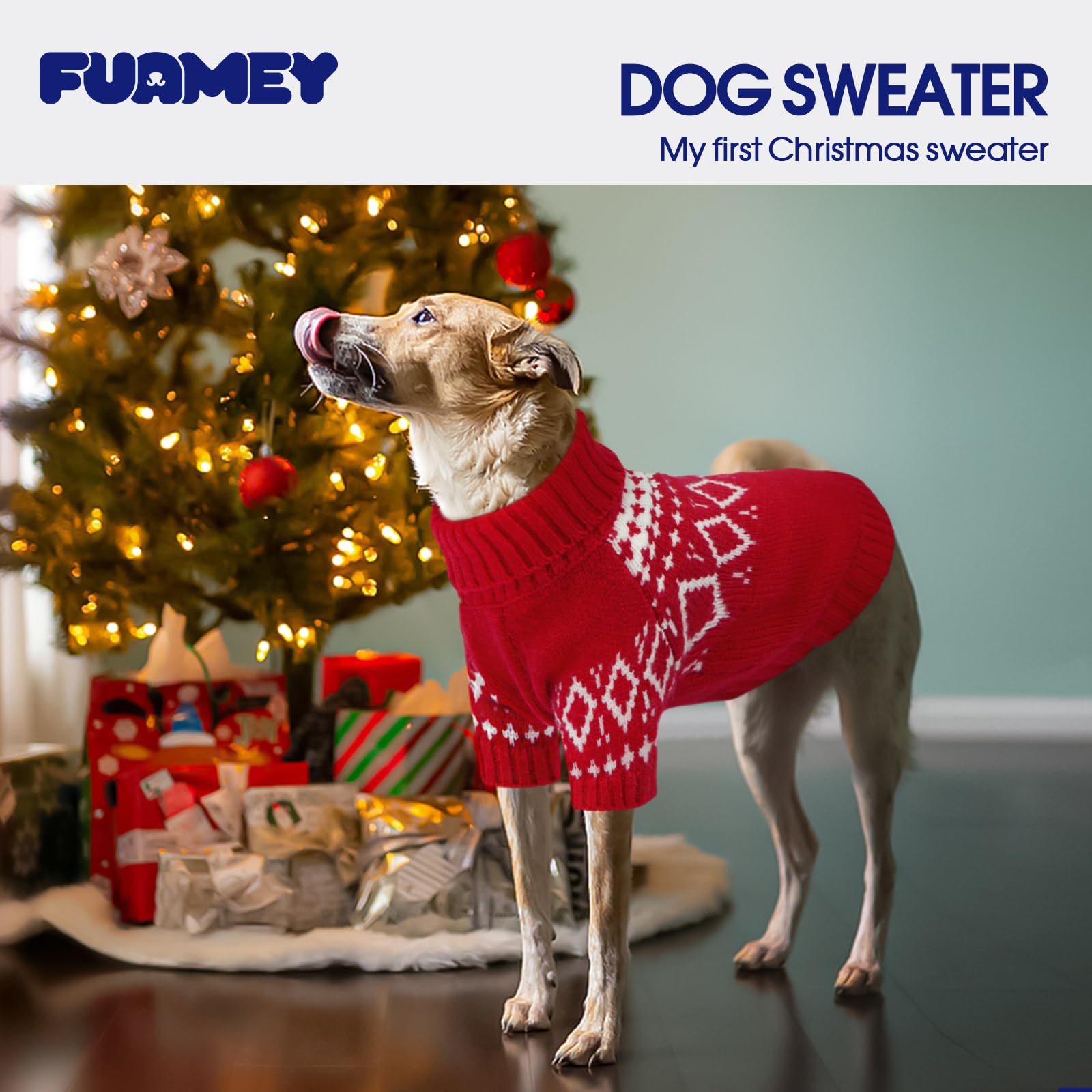 FUAMEY Maglione per cani, extra large, morbido maglione natalizio lavorato a maglia per cani, comodo maglione in pile per cagnolini, caldo abbigliamento invernale a collo alto per il freddo, vestito