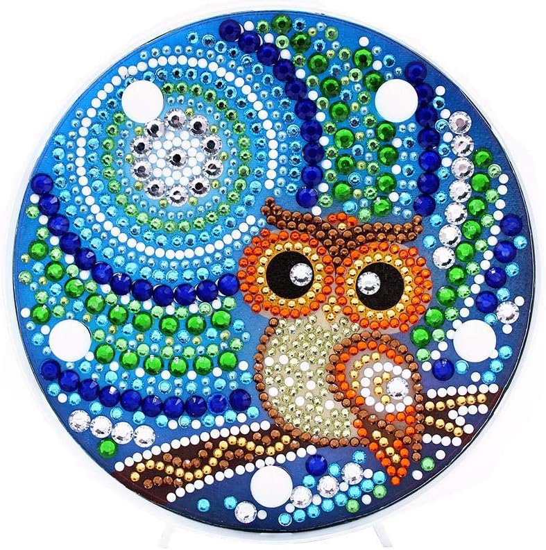 Prosperveil DIY 5D Diamond Painting Cute Owl Kits with Warm White LED Lights Kids Bedroom Night Light Table Lamp Battery Operated for Children Baby Room Lighting Decor