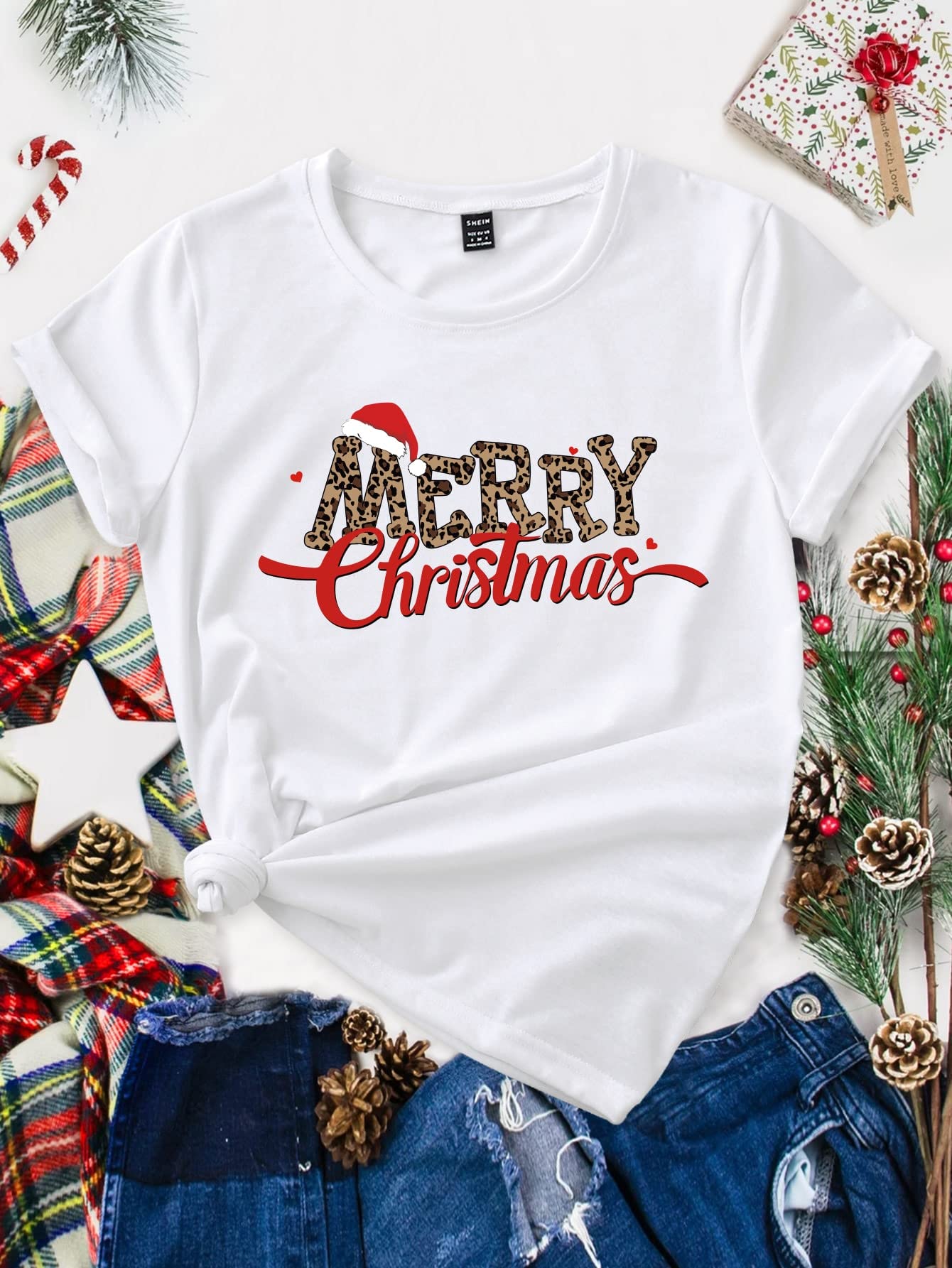 DSUBANDSUBAN T-shirt Christmas Print Tee (Color : White, Size : XXL)