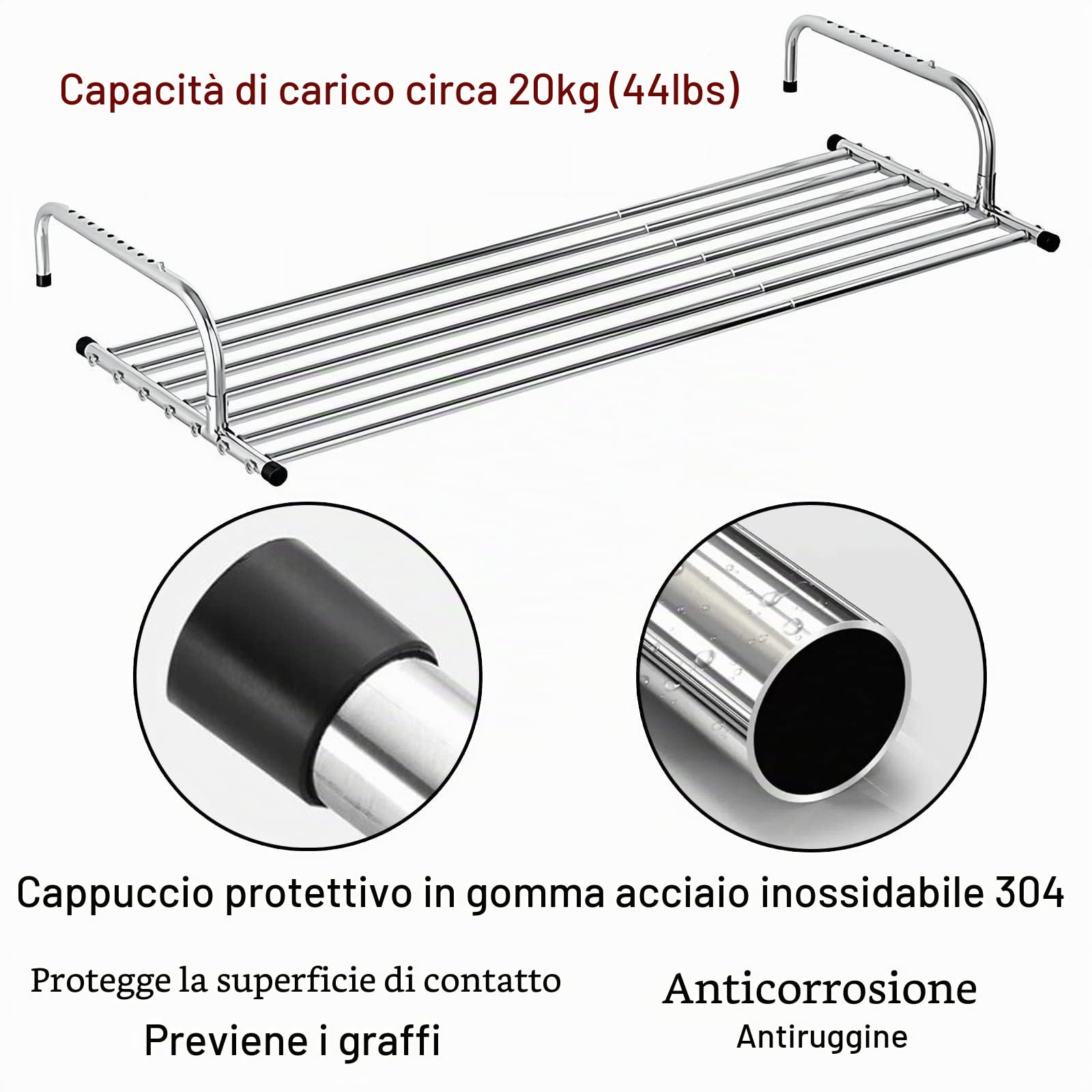 Stendino - Stendibiancheria per Termosifone, Balcone, Finestre, Ringhiere - Stendino Appendibile Estensibile Stendibiancheria in Acciaio Inox Ripiegabile per Interno Ed Esterno - Salvaspazio