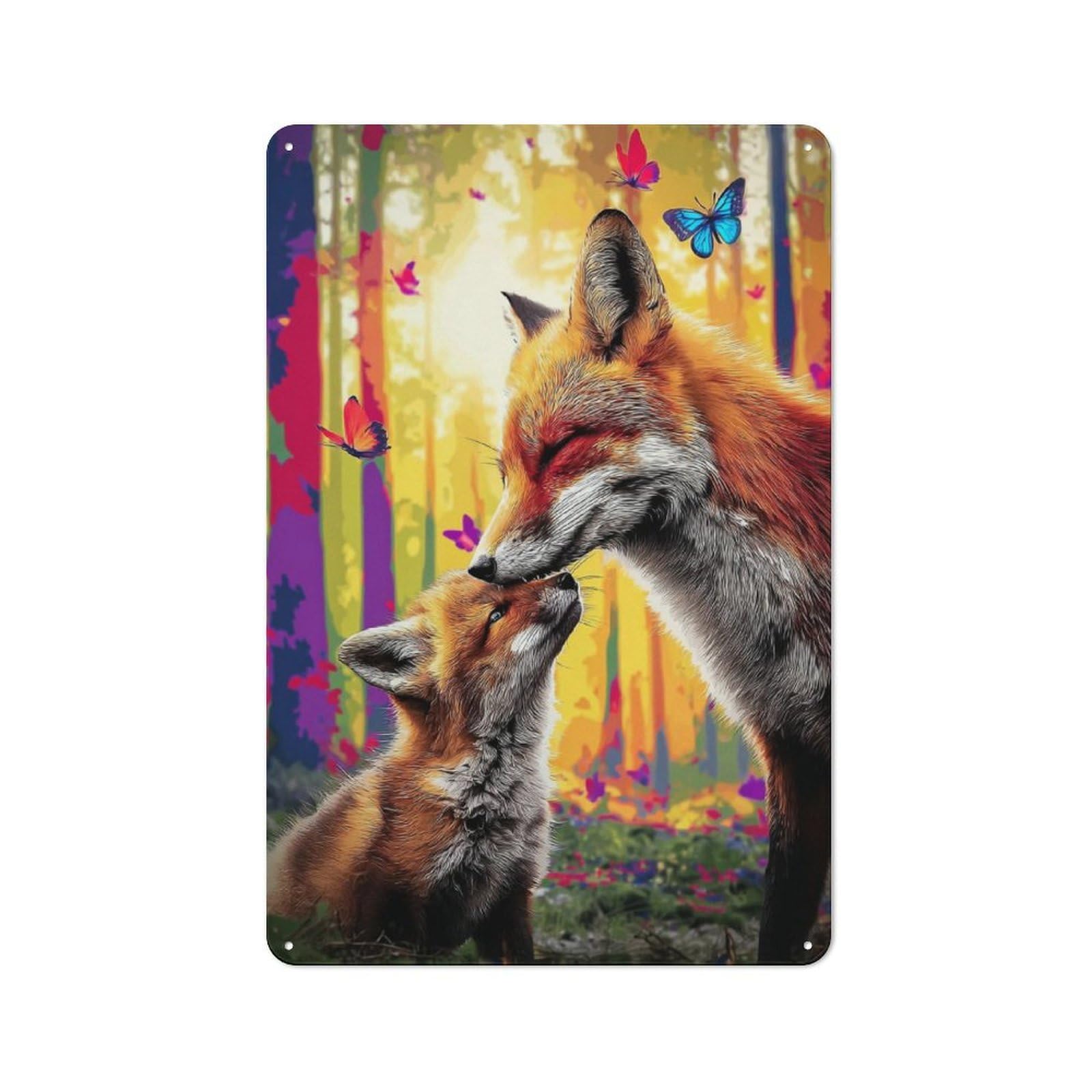 Junmoney Foxes In A Colorful Forest Clean Industrial Industrial Metal Sign 30X20cm, Studio Wall Art For Loft, Studio, Office Or Creative Room