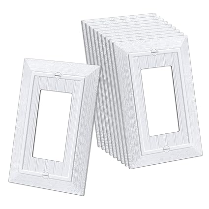 CML Classic Single Decorator Wall Plate, Vintage 1-Gang Light Switch Covers, 10 Pack Retro Wood grain Design Outlet Cover Plates, Standard Size 3.15?X 4.87?, Impact Resistant, White