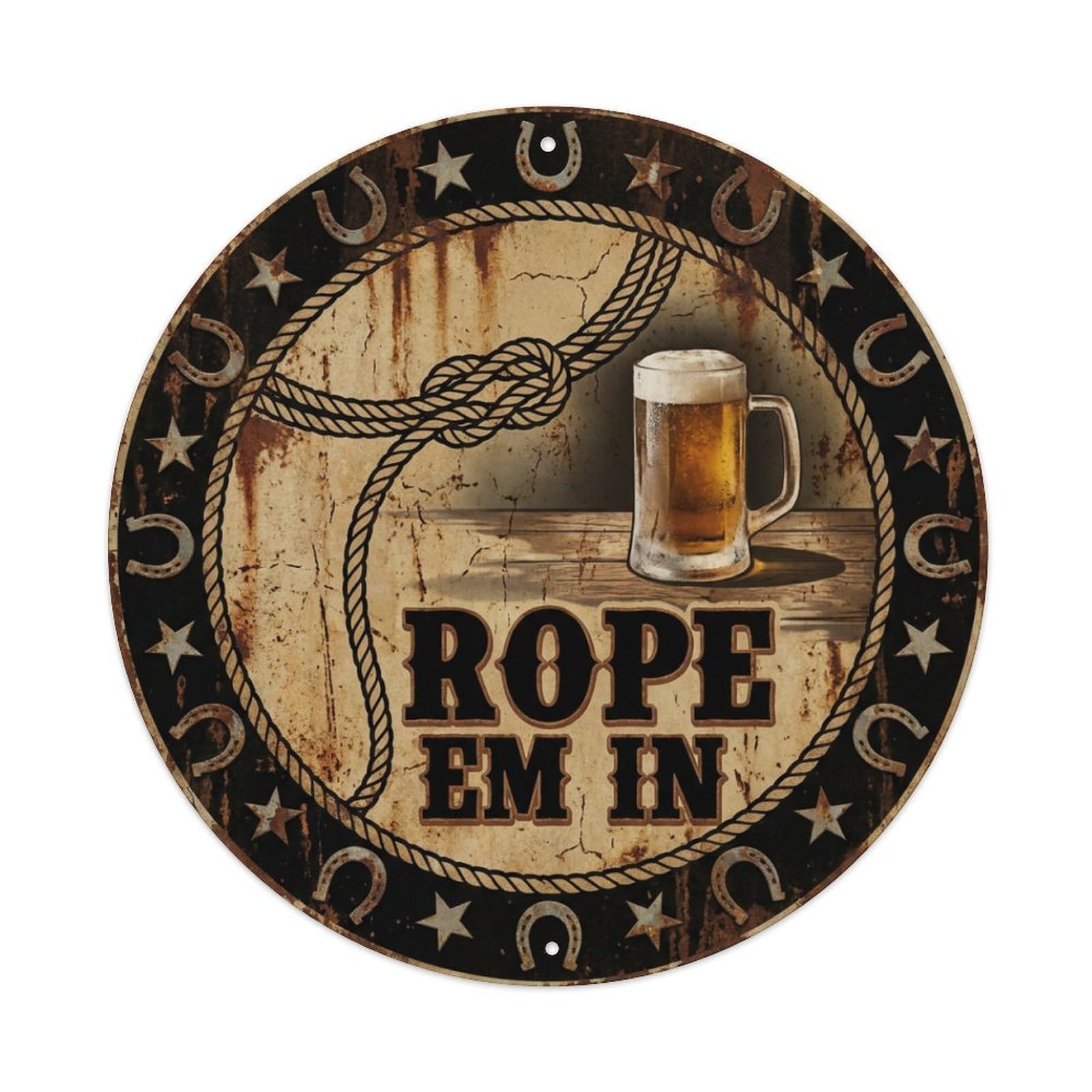 Vintage Beer Rodeo Rope Em In Retro Bar for Pub Metal Tin Sign