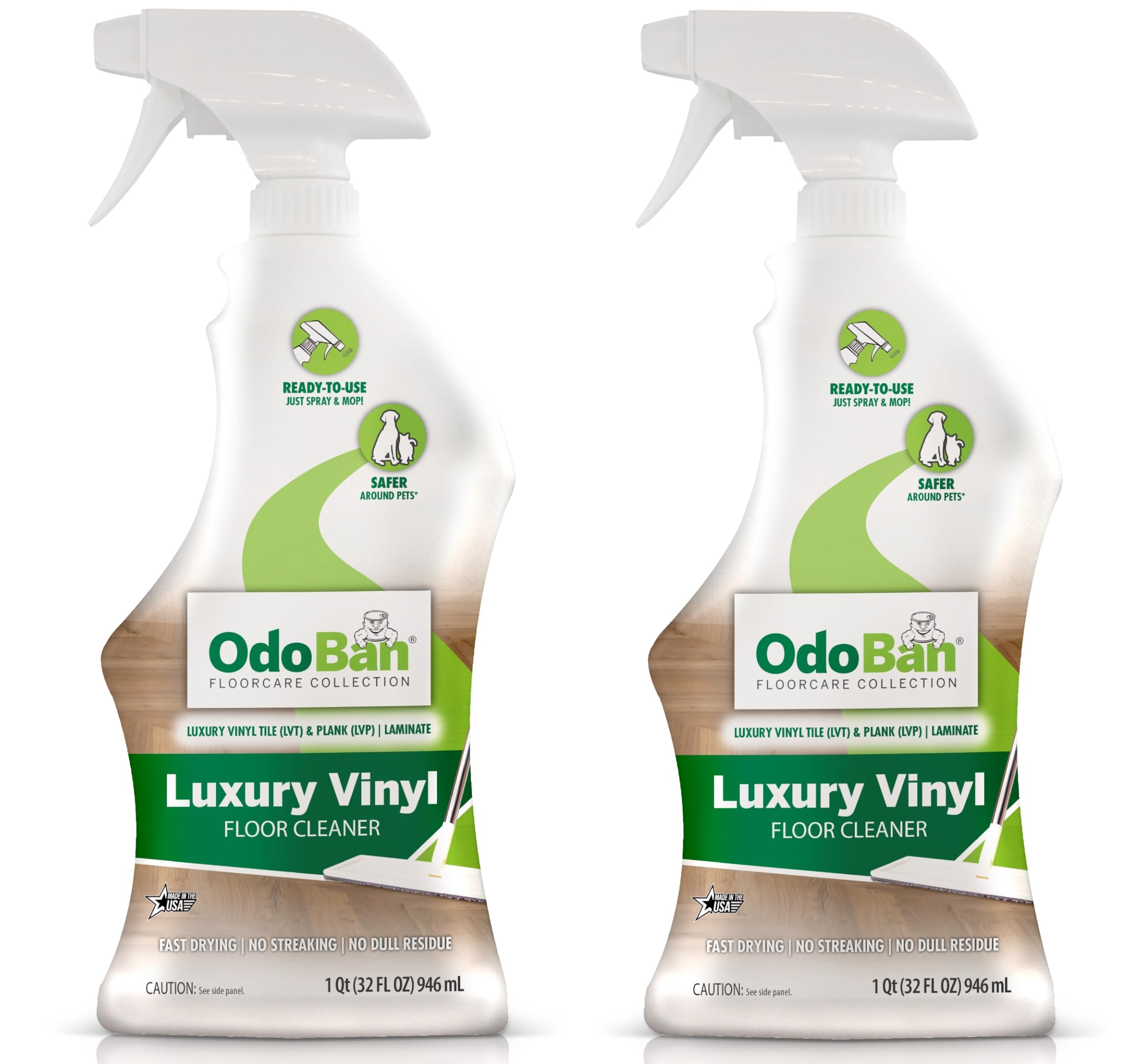 OdoBan Ready-to-Use Luxury Vinyl Floor Cleaner, Streak Free and Neutral PH Formula, Made in the USA, Scentless, 32 Oz Spray 2-Pack