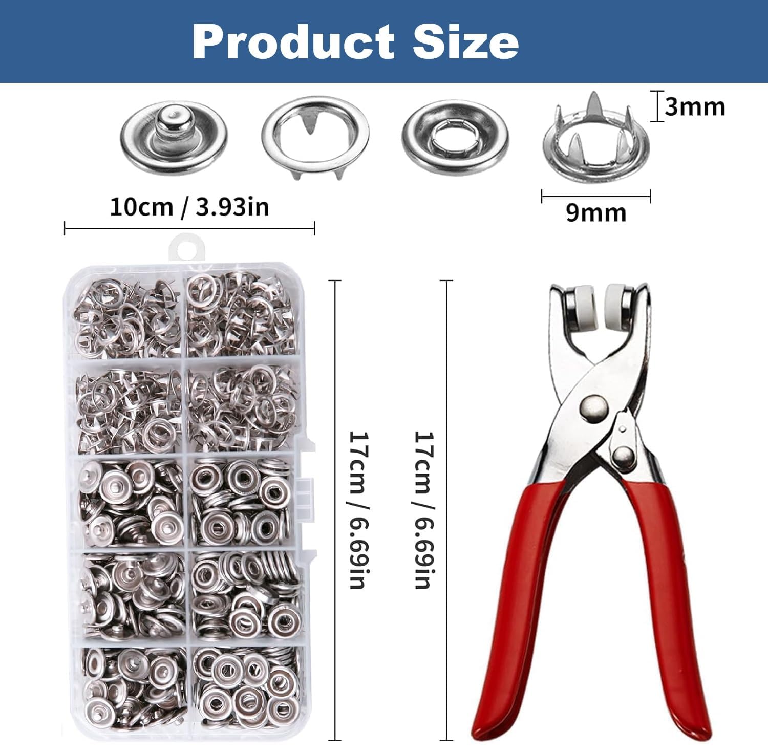 ToYooZe Stainless Steel Snap Button Pliers Tool Kit with 100 Pieces Sewing Fasteners, Five Claw Buckle Set for Kids Clothes 4
