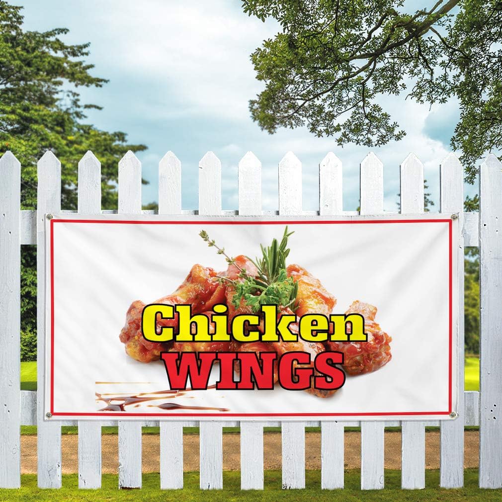 Vinyl Banner Multiple Sizes Chicken Wings Restaurant Cafe Bar A Restaurant & Food Outdoor Weatherproof Industrial Yard Signs Brown 4 Grommets 24x36Inches