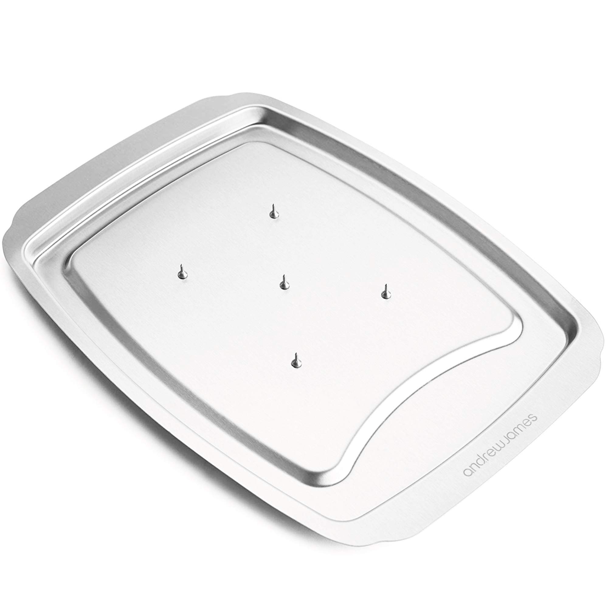 Stainless Steel Spiked Meat And Poultry Carving Tray, With Safety Guards And Lipped Rim - 2 Year Warranty