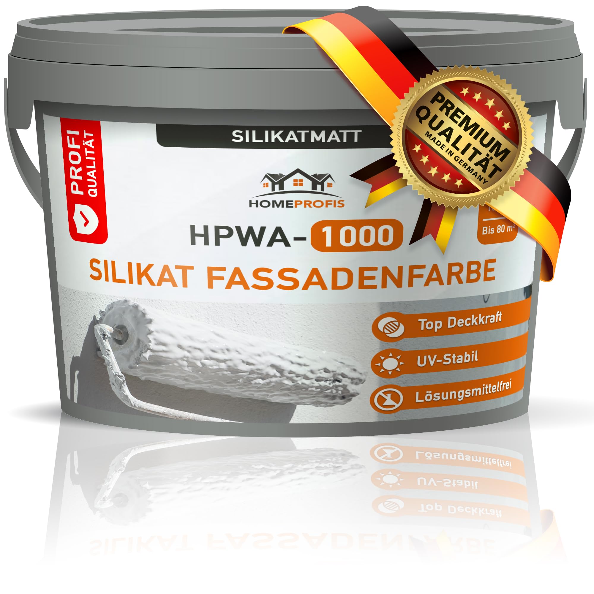 Home Profis® Silikat Fassadenfarbe Weiß | Sehr langlebig |100% UV stabil | Sehr gute Deckkraft | Fassaden Farbe für Neuanstrich & Deckanstrich | Profi Qualität | HPWA-1000 (10 Liter | Bis 80 m²)