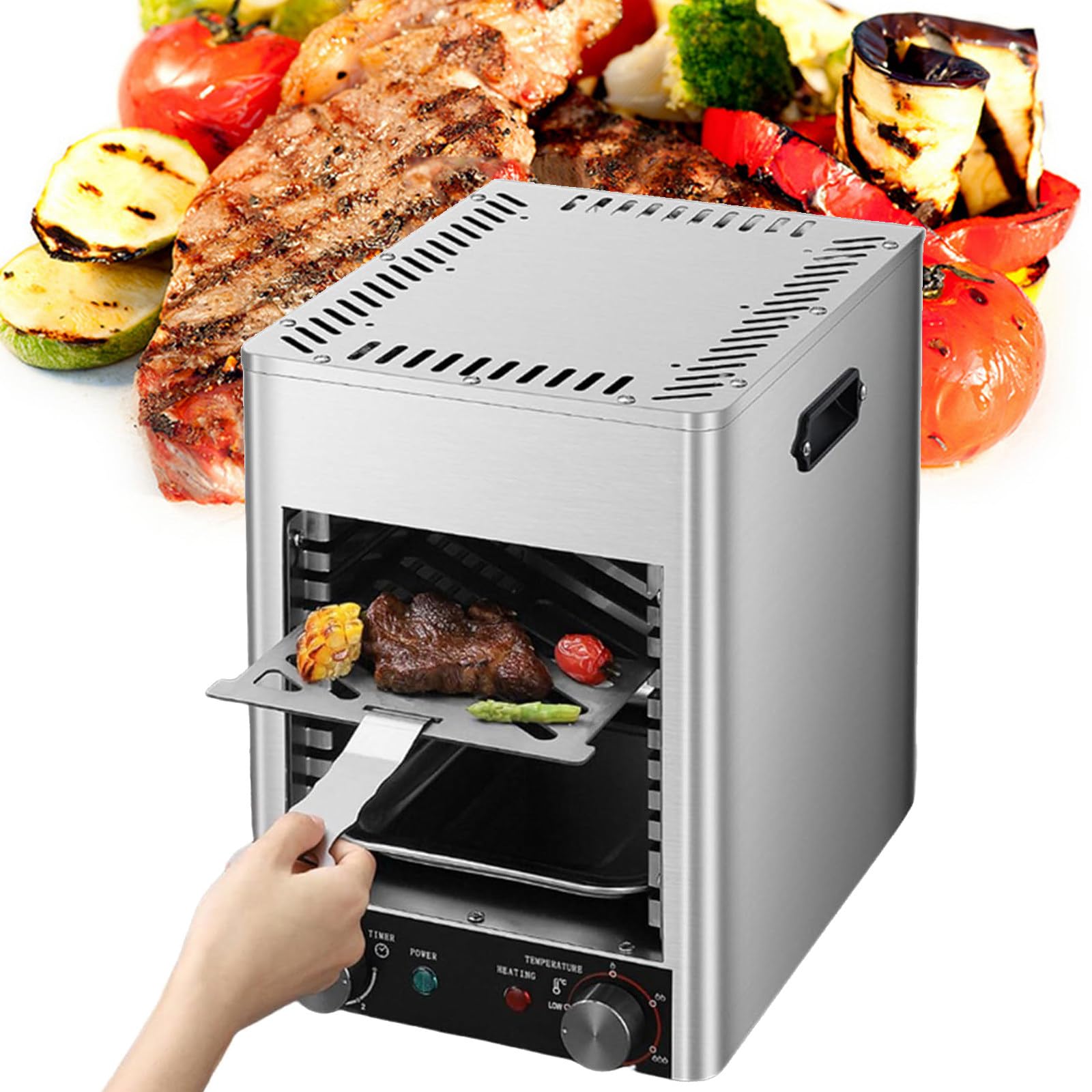 VNATWGOO Commercial Multi-Layer Grill Oven, 1700W 3400W Electric Steak Broiler, Indoor Electric Steak Grill, Adjustable Time Temperature, for Beef Vegetables Pizza Bread,NPJ-003-220V