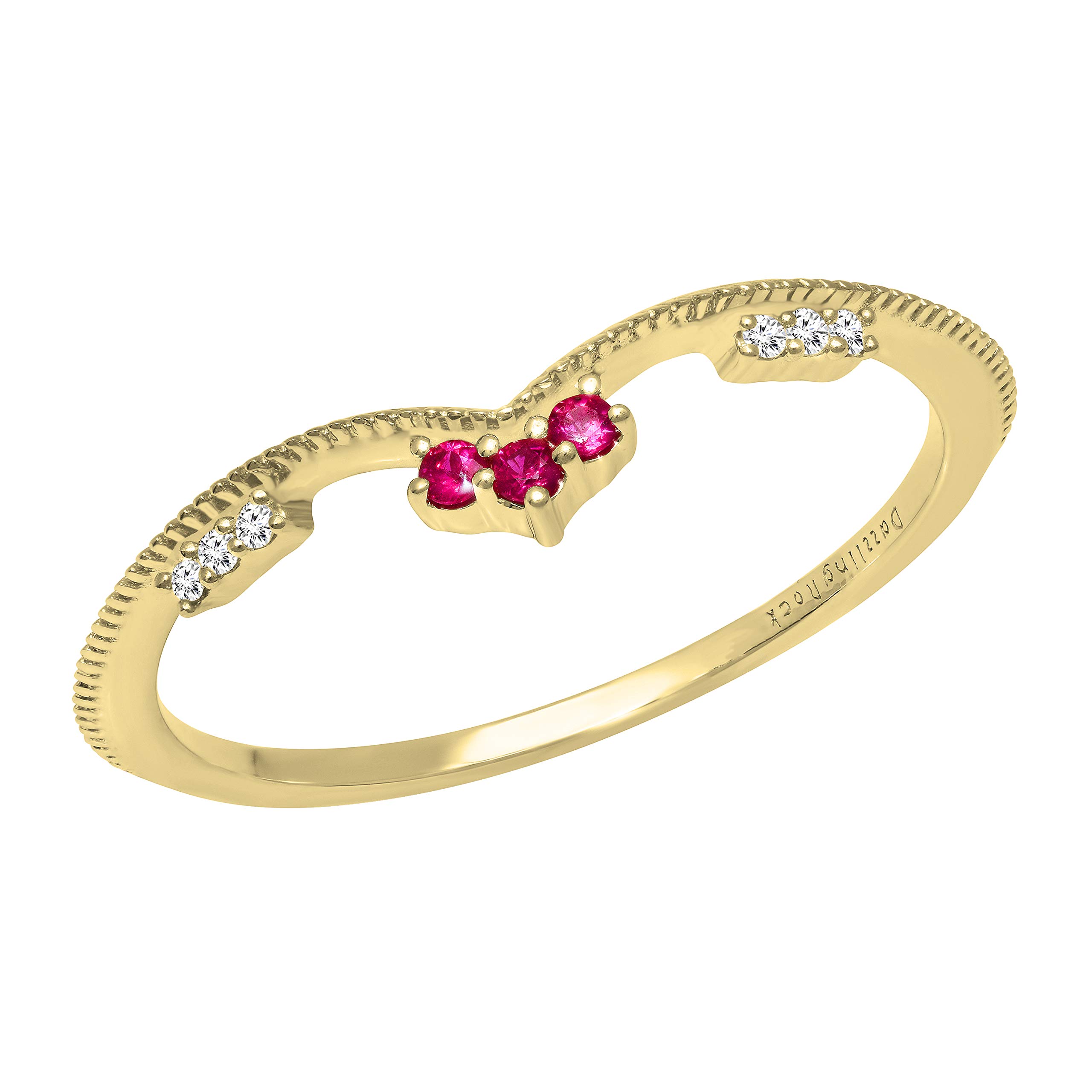 DazzlingRock Collection 10 quilates oro amarillo redonda Red IJ Ruby diamante blanco
