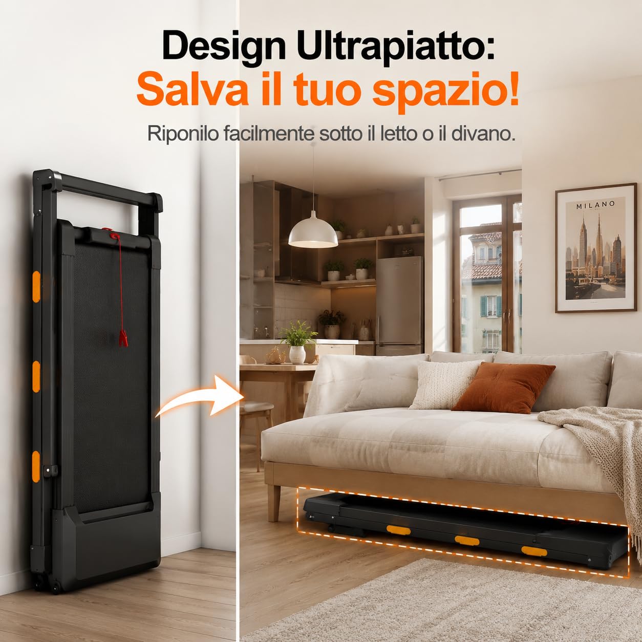 Tapis Roulant Pieghevole Salvaspazio per Casa, Inclinazione 15%, Walking Pad Elettrico 12 km/h, Motore Silenzioso 3.0 HP, Display LED, Portata 156 kg