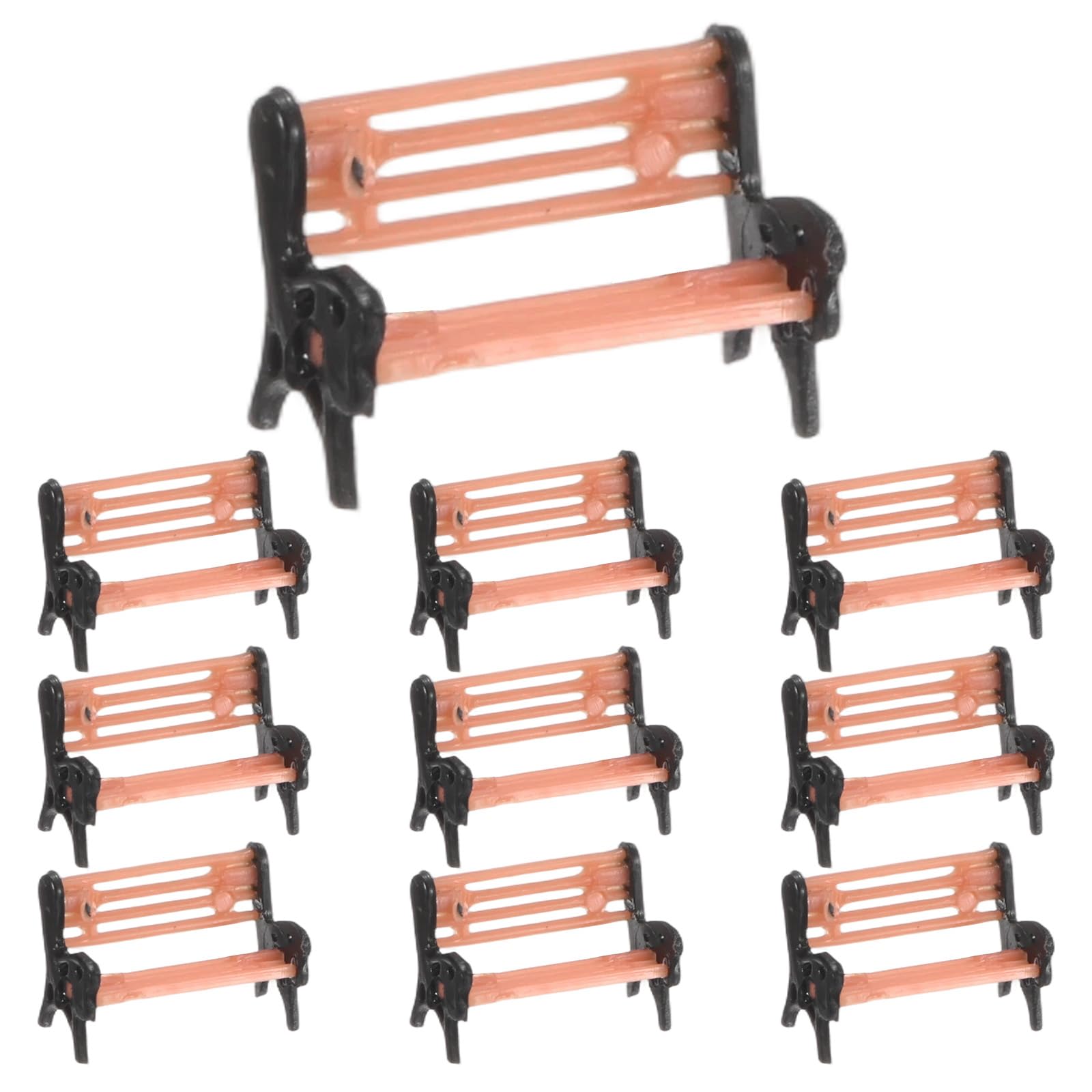 M METERXITY 10-Pack Miniature Park Bench Models, 0.4x0.2x0.3 Inch ABS Mini Village Garden Chair for Fairy Garden/DIY Micro Landscaping/Dollhouse, Train Platform Bench Toys [Brown Black]