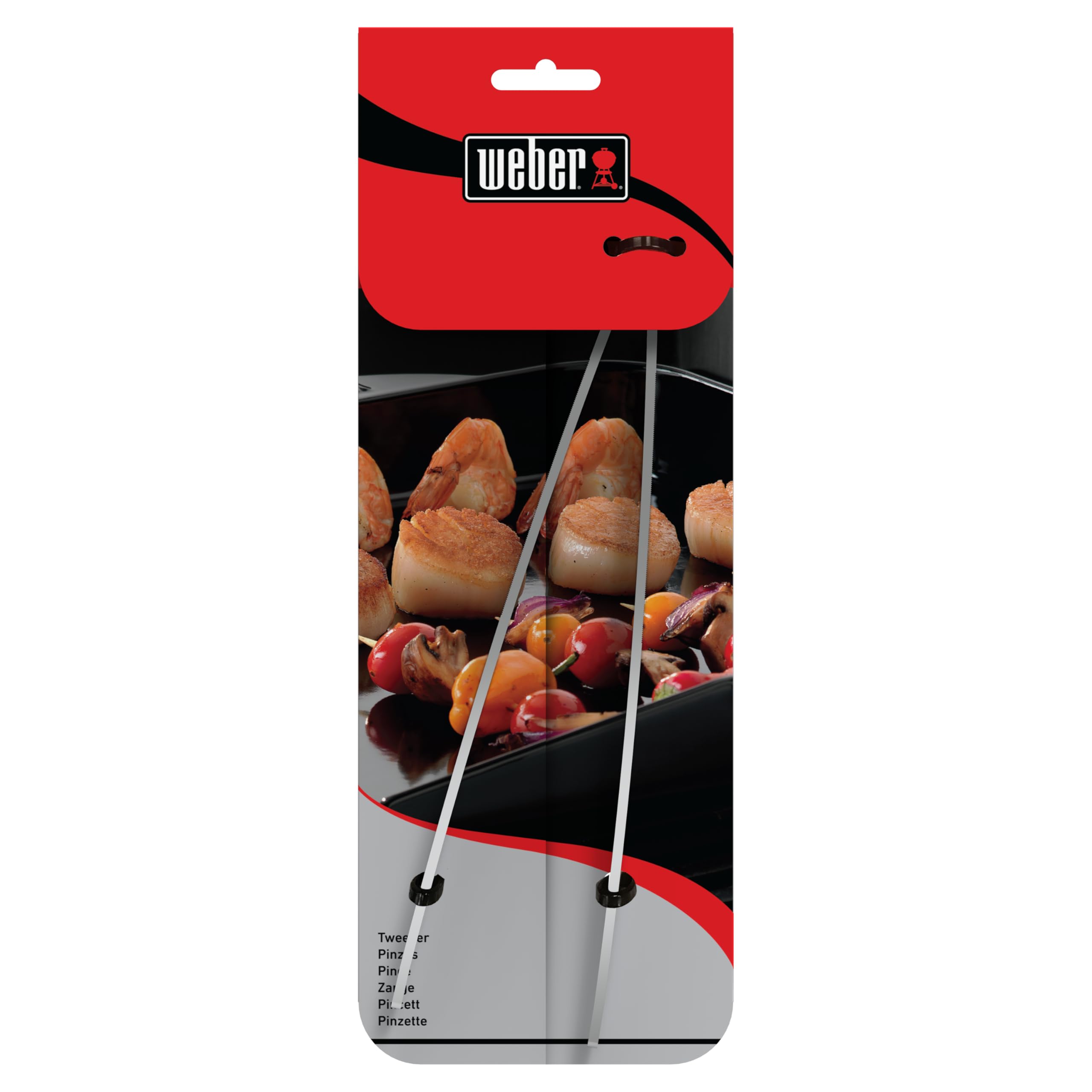 Weber Pinza para Grill (30cm), de Acero Inoxidable, ideal para dar la vuelta a alimentos delicados como espárragos, camarones, mejillones o verduras - Plateado (6208)