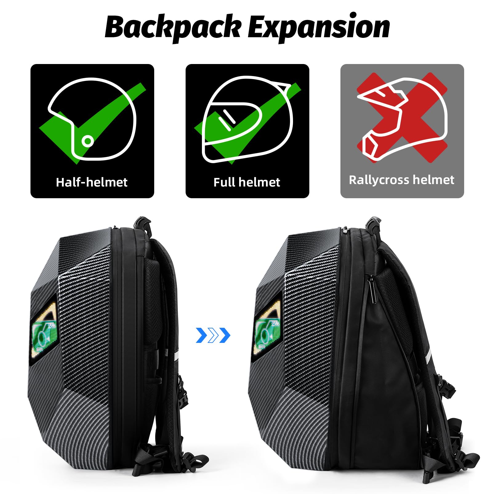 Mochila LED Knight de 19 pulgadas para Motocicleta para Hombres, Mochila de Conducción de Carcasa Rígida, Bolsa para Portátil de Motocicleta Impermeable, Pantalla Programable DIY a Todo Color y