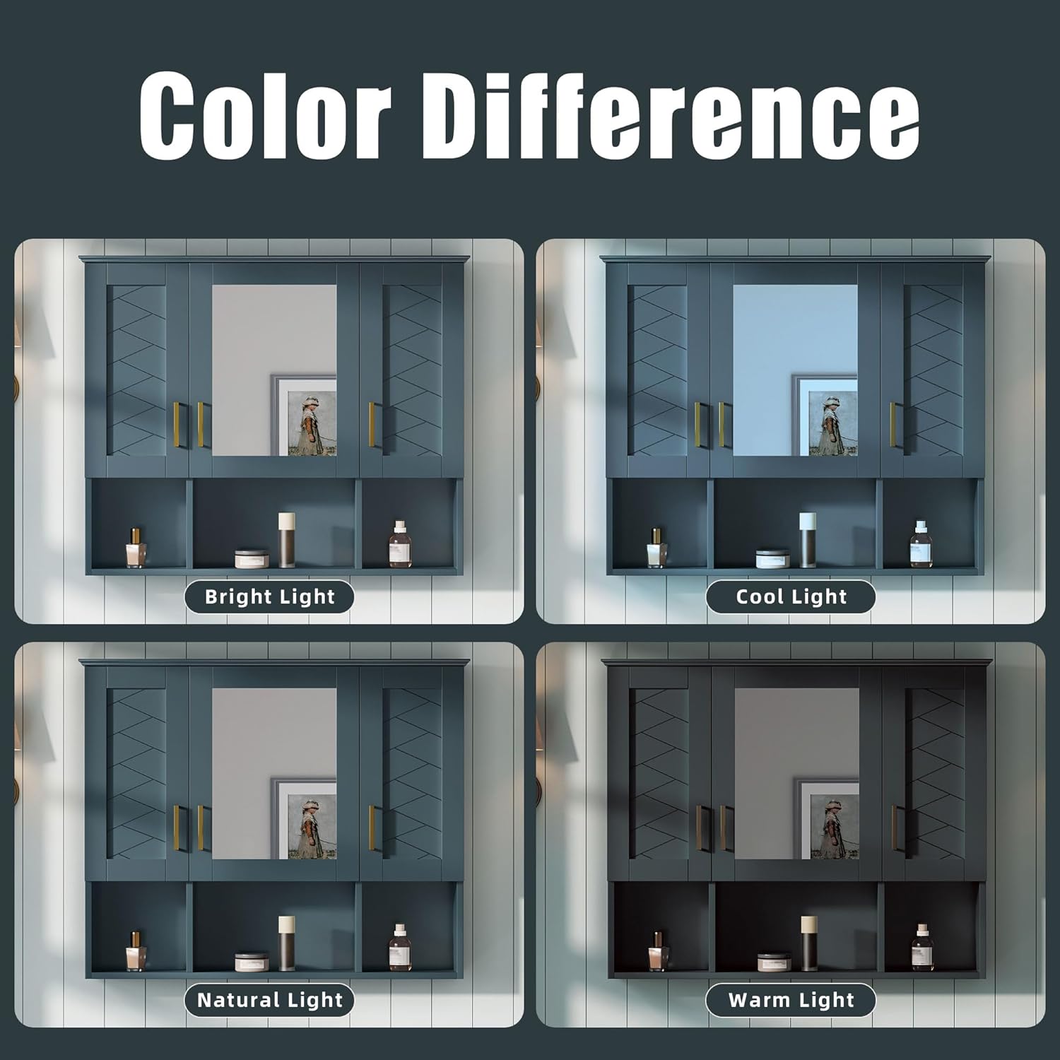 Marzzi Wall Mount Bathroom Medicine Cabinet, Bathroom Wall Cabinet with Mirror, Adjustable Shelves, and Open Space, 35" x 28" Mirrored Door Over Toilet Vanity Storage Cabinet Organizer