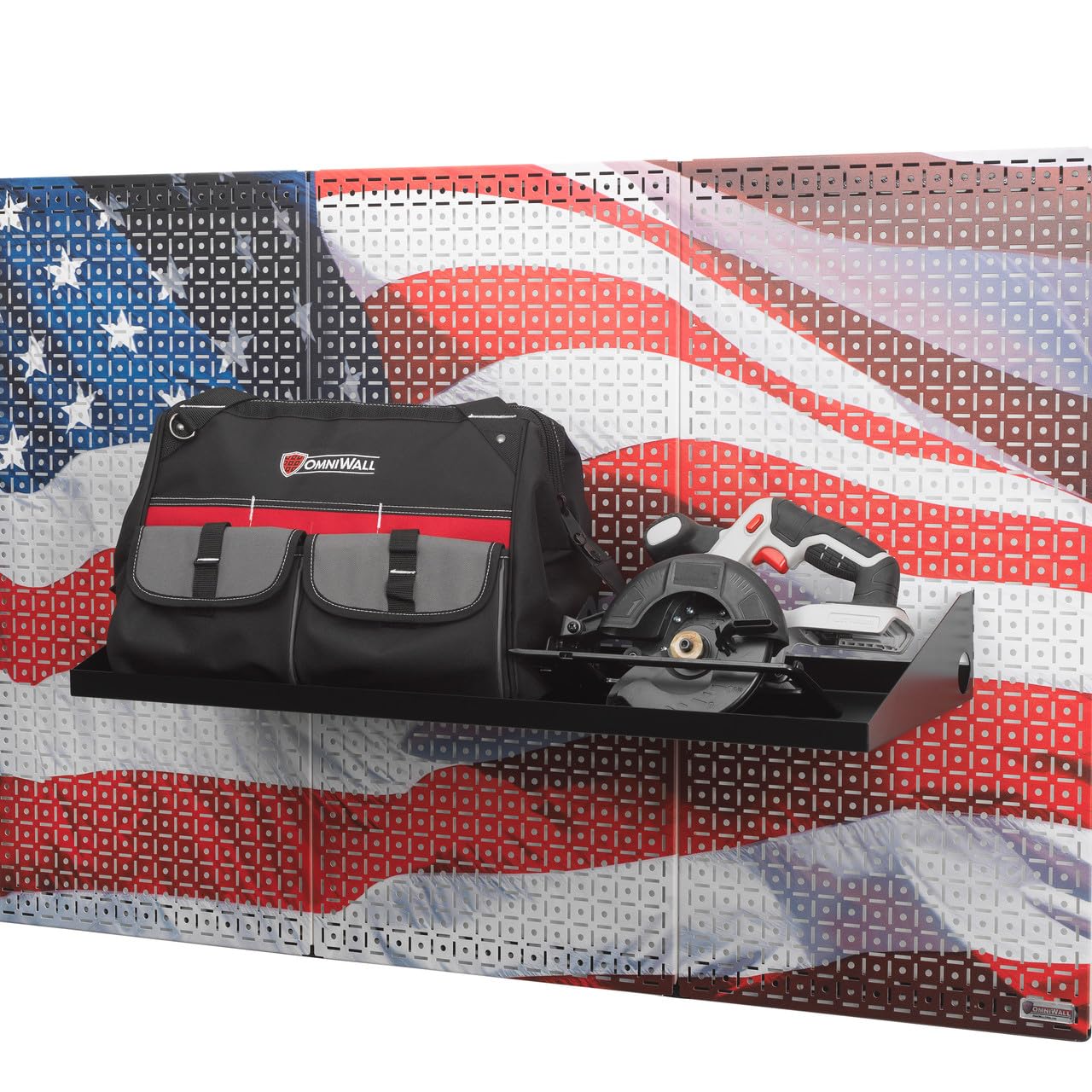 OmniWall 12" x 32" Impact Shelf - Durable One-Piece Steel Construction, No Assembly Required, with 1" Lipped Edge & Smart Tool Storage Holes, Securely