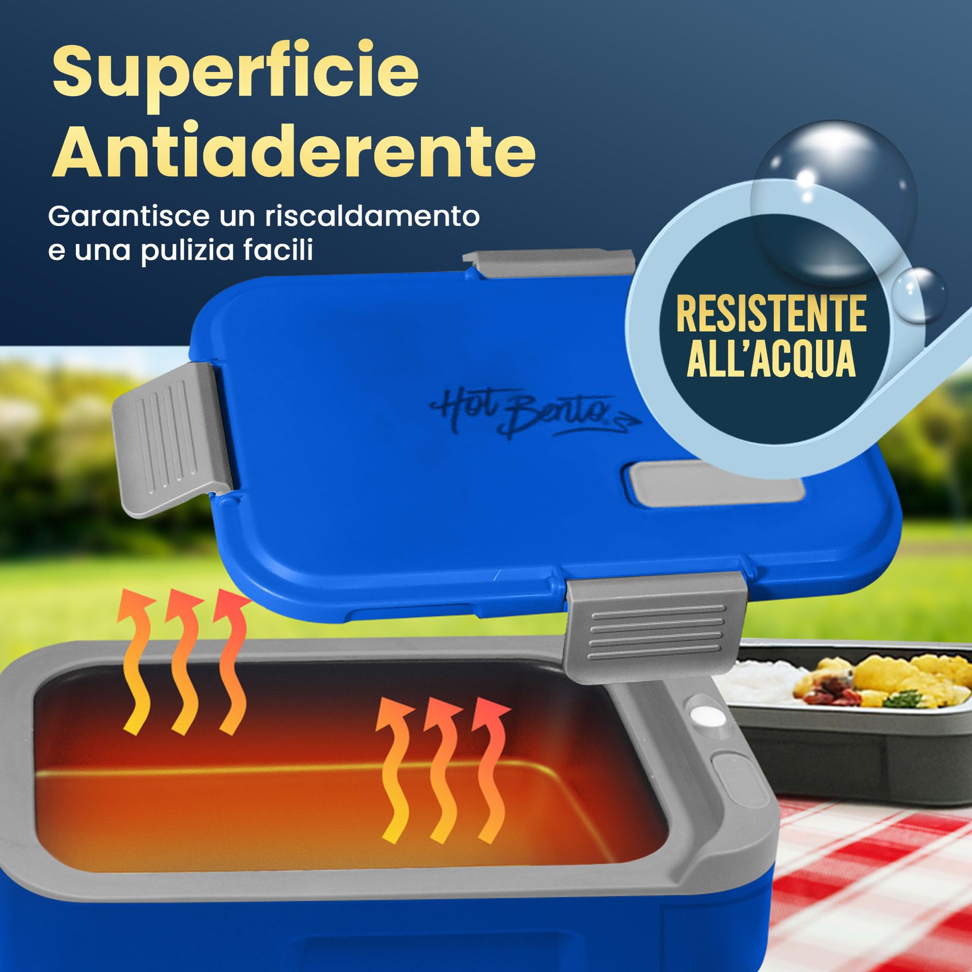 Hot Bento PLUS – Scaldavivande Elettrico Portatile con Batteria Rimovibile e Ricaricabile USB-C, Scalda Cibo in 10 Minuti, Lunch Box Termico per Ufficio, Viaggio e Lavoro, 994 ml - Blu Oceano