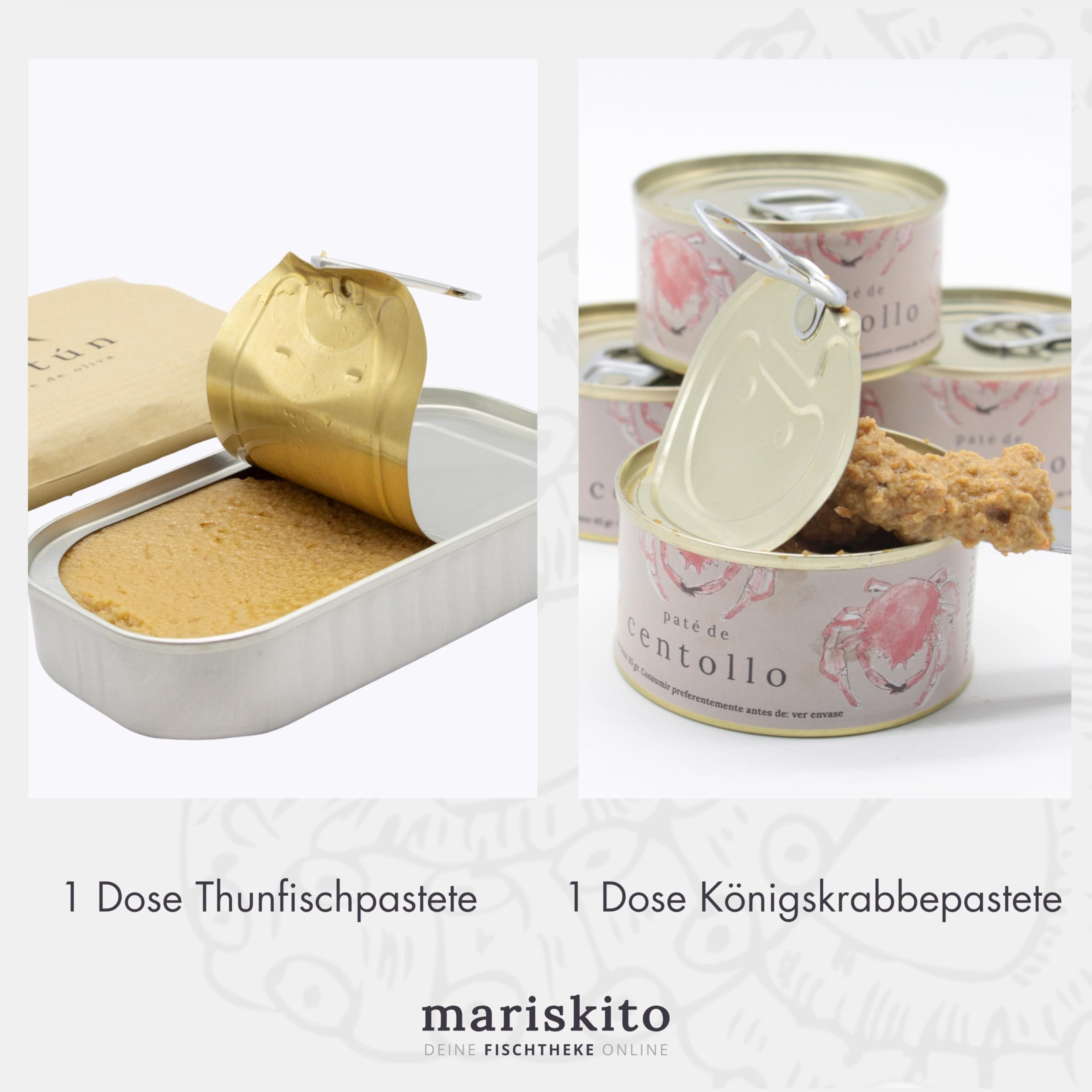 MARISKITO | Paket La Mar de Aperitivos - 5 Gourmet-Pasteten - Dosen mit Galicischen Konserven - Geschenkkorb - Delikatessen-Produktset