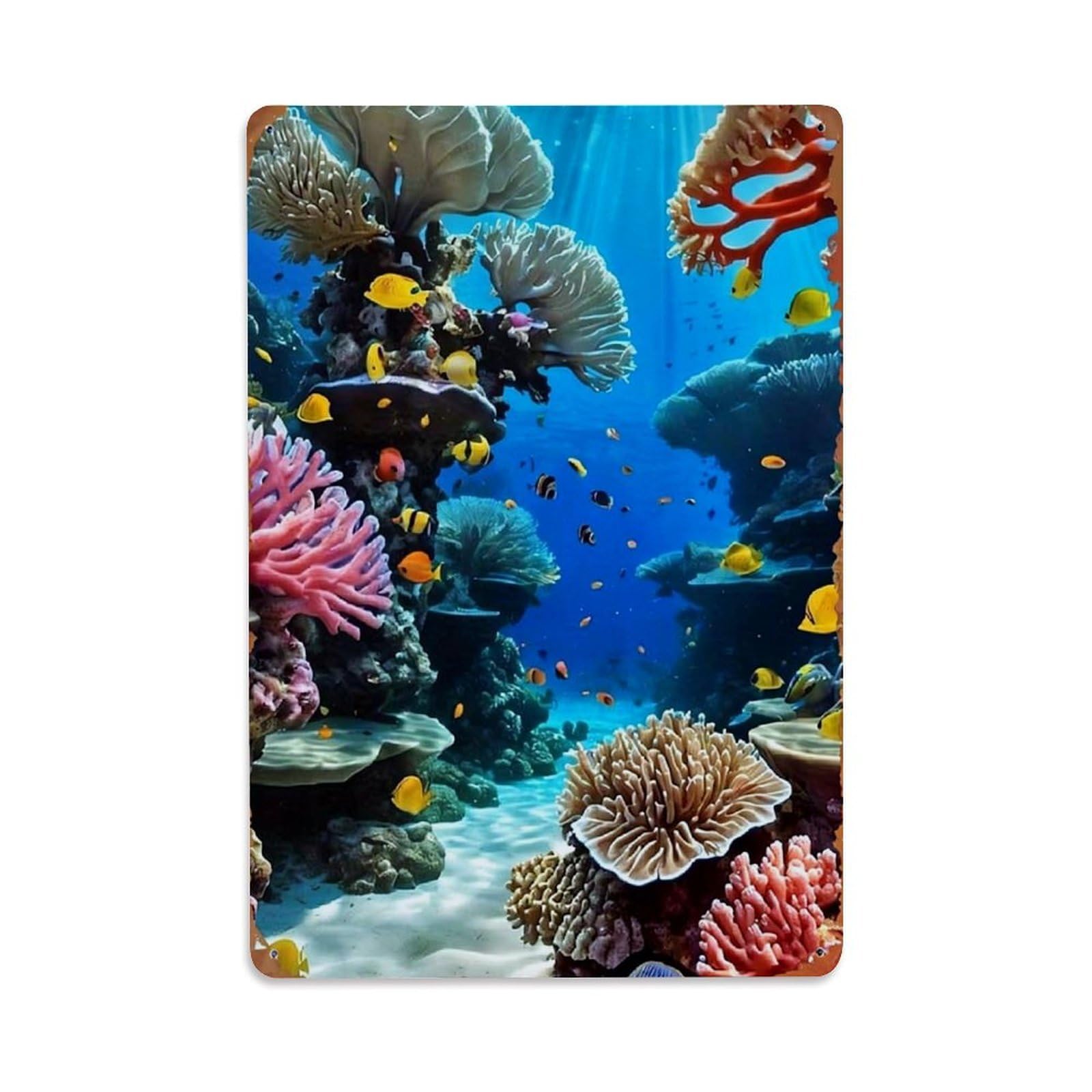 Vibrant Coral Reef Underwater Scene Retro Metal Tin Sign, Vintage Metal Poster for home, Gaming Room, Studio Workshop,Bar,Garage Wall Art Decor 8x12 Inch