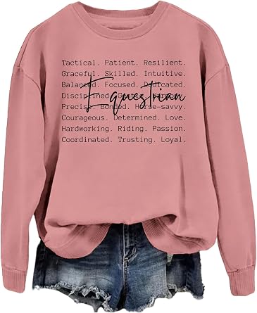 SAUIVD Equestrian Words Sweatshirt for Women Funny Equestrian Enthusiast Shirt Horse Riding Tee Long Sleeve Casual Tops