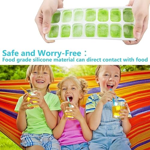 Miniatura 9 de Bandejas para cubitos de hielo con tapa, de silicona flexible y de fácil liberación y 14 bandejas de hielo con tapa extraíble resistente a derrames,