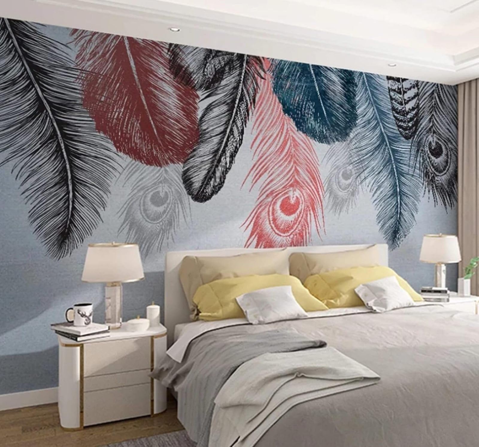 XLMING Minimalist Hand Drawn Colourful Feathers Art 3D Wallpaper Luxury Home Dining Decor Paste Sofa Living Room The Wall for Bedroom Mural-430cm×300cm