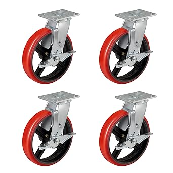 HANDSAMMU 8 Inch industrail Casters Set of 4, Heavy Duty -6000lbs Capacity, Polyurethane Tread(Crowned) on Cast lron-Roller Bearing, Top Plate 4