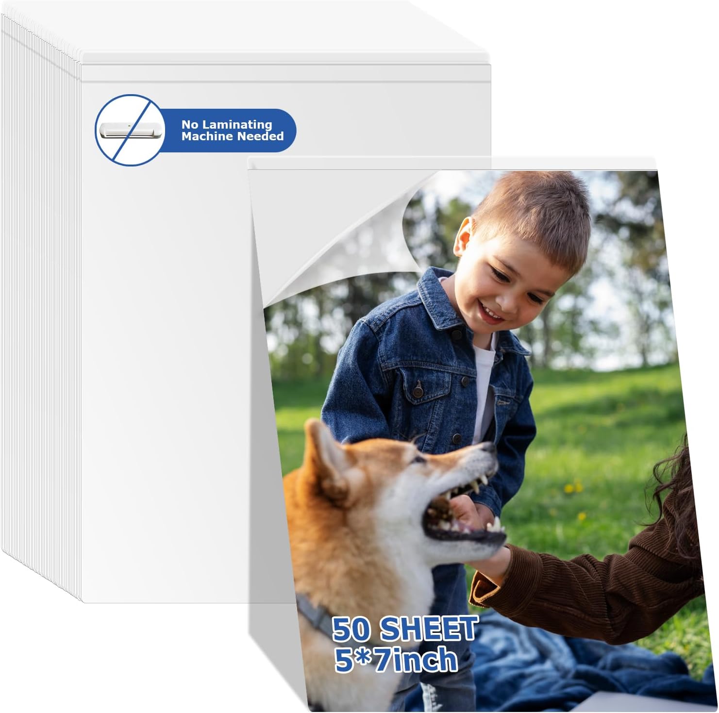 DLUGOPIS 50 Sheets Self Seal Laminating Pouches 5x7 Self Adhesive Laminating Sheet No Heat No Laminating Machine Needed for Photos Index Cards