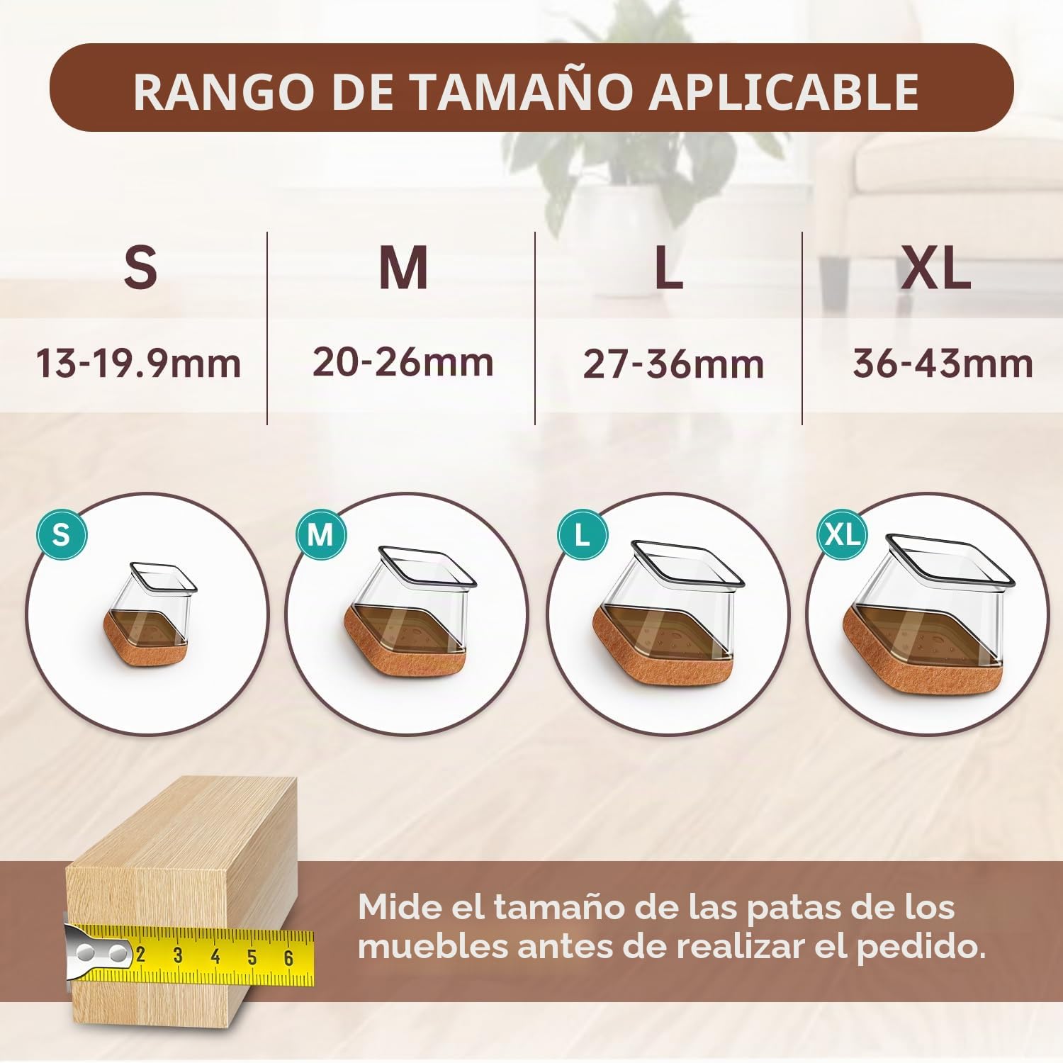 32 Piezas Protector Patas Sillas Cuadradas Fit 20-26mm, Tacos para Patas de sillas Silicona con Fieltro, Protectores de Suelo para Pisos de Madera