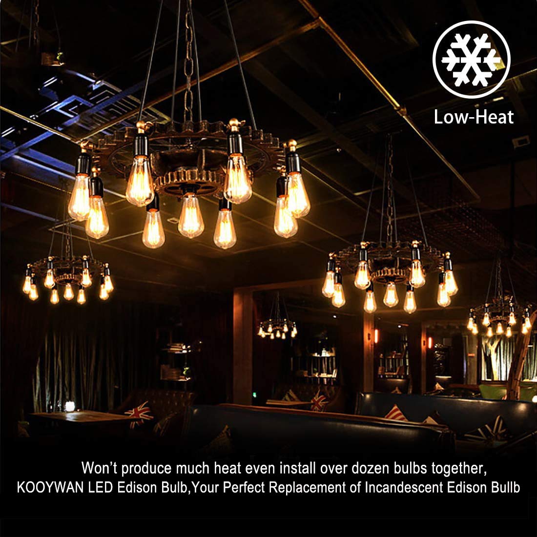 Kooywan Lampadina LED Edison Ambra calda 2700K Lampadine a filamento stile vintage antico, Bianco caldo, 40W Equivalente E27 Base confezione da 6