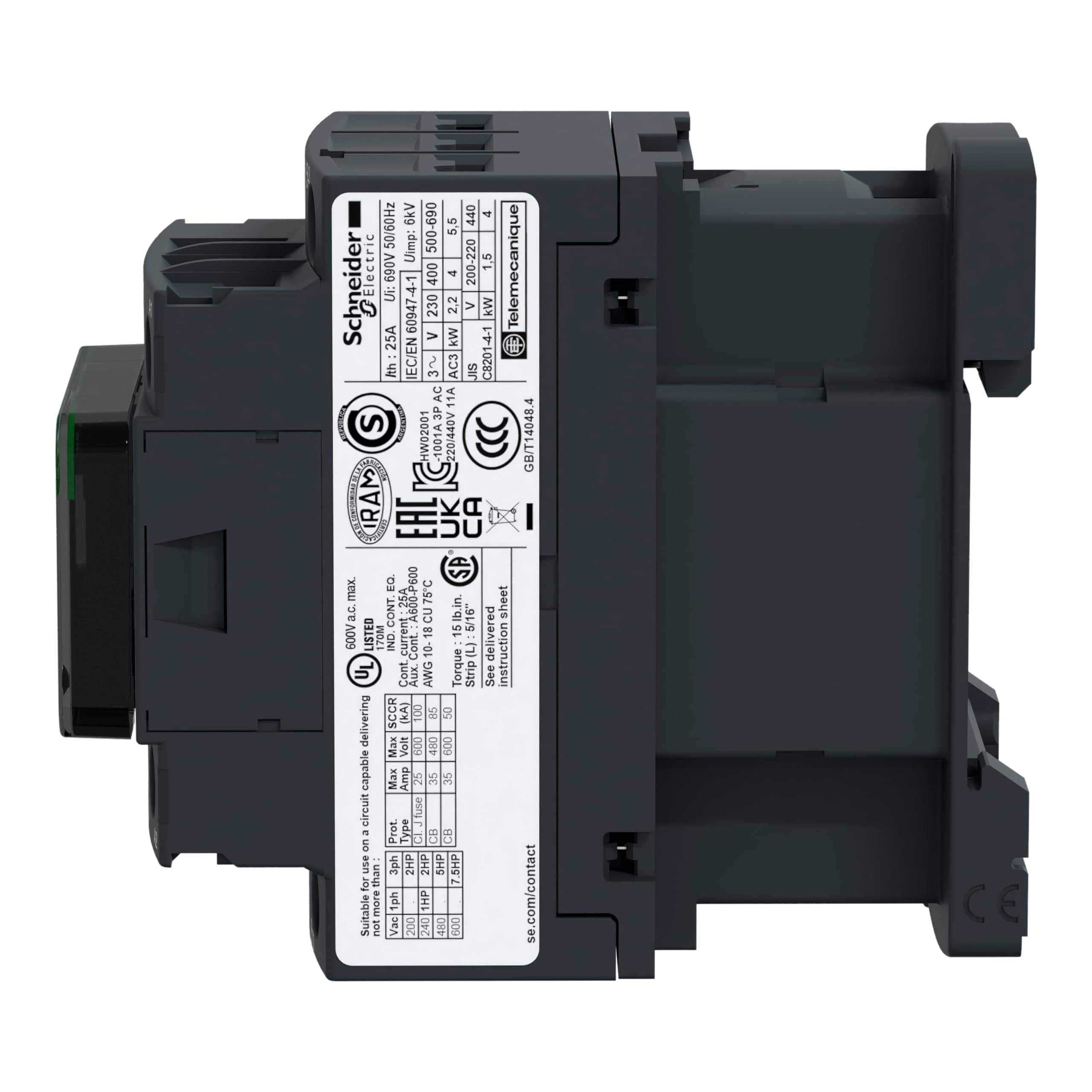 Schneider Electric LC1D09M7 Tesys D, Contactor, 3P Ac-3, 440 V 9 A, Bobina 220 V Ca