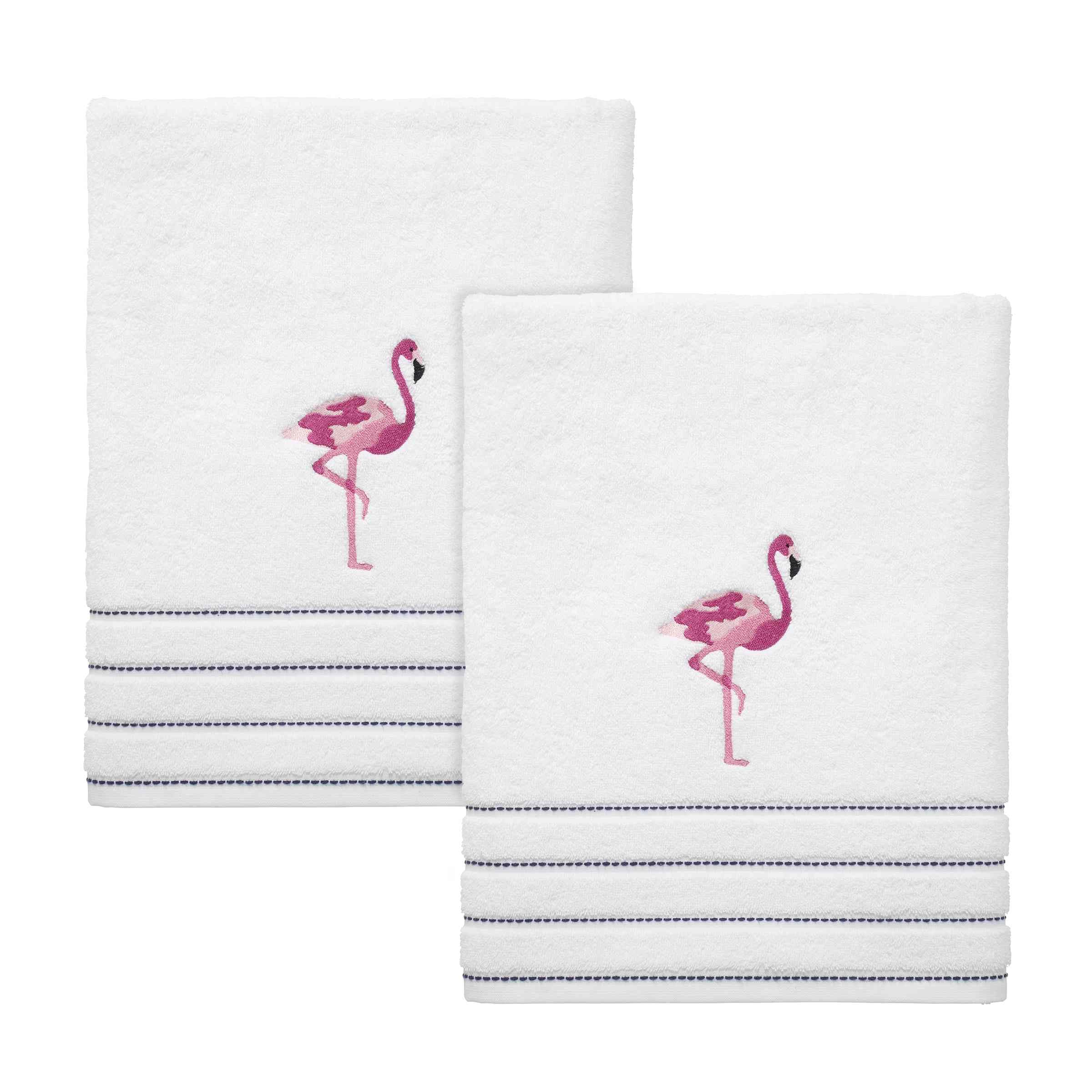 Izod - Bath Towels, Soft & Absorbent Cotton, Striped Bathroom Decor, Dorm Room Essentials, Set of 2 (Flamingo Collection, White)