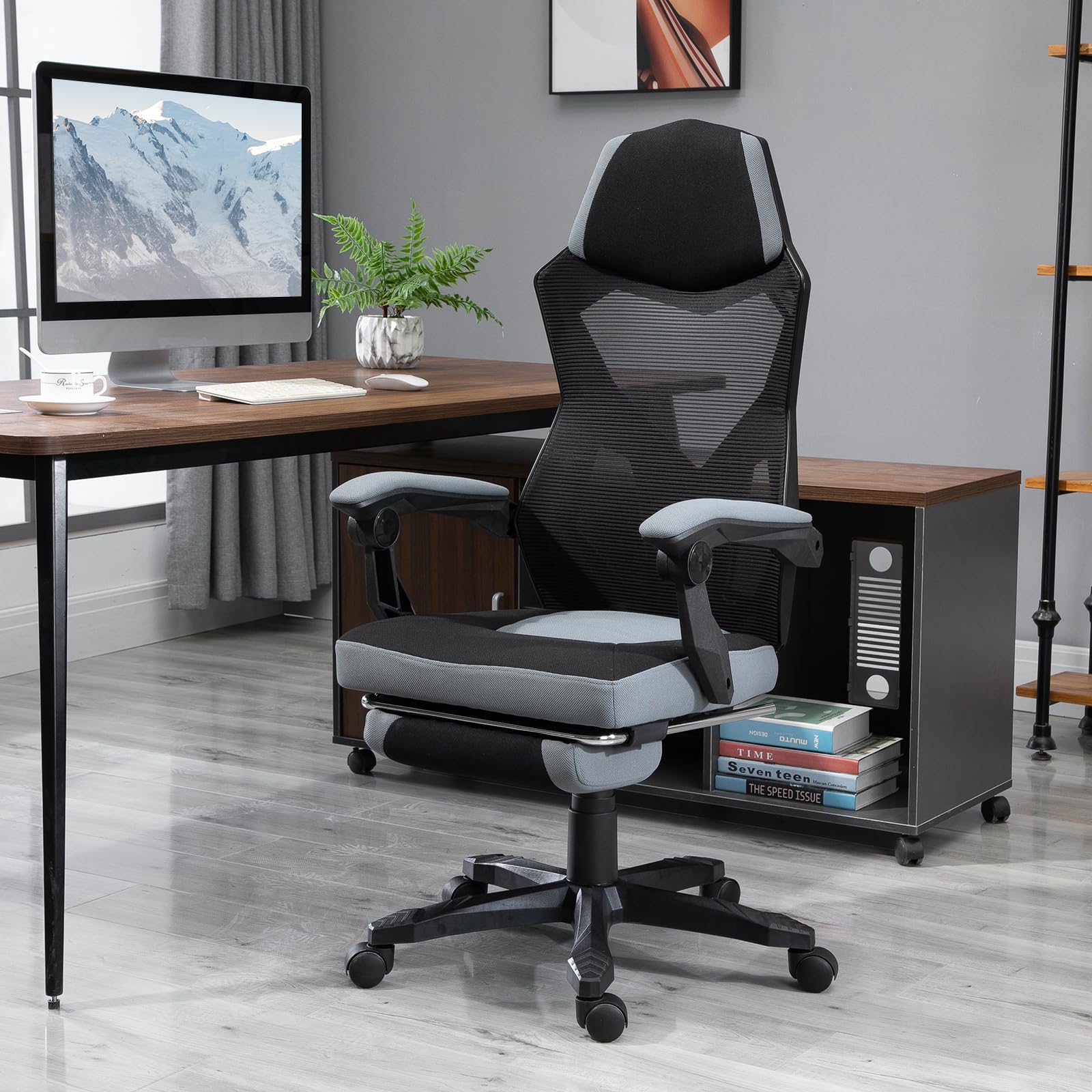 Vinsetto Silla Ergonómica Oficina, Respaldo Alto, Malla, Reclinable, Gris