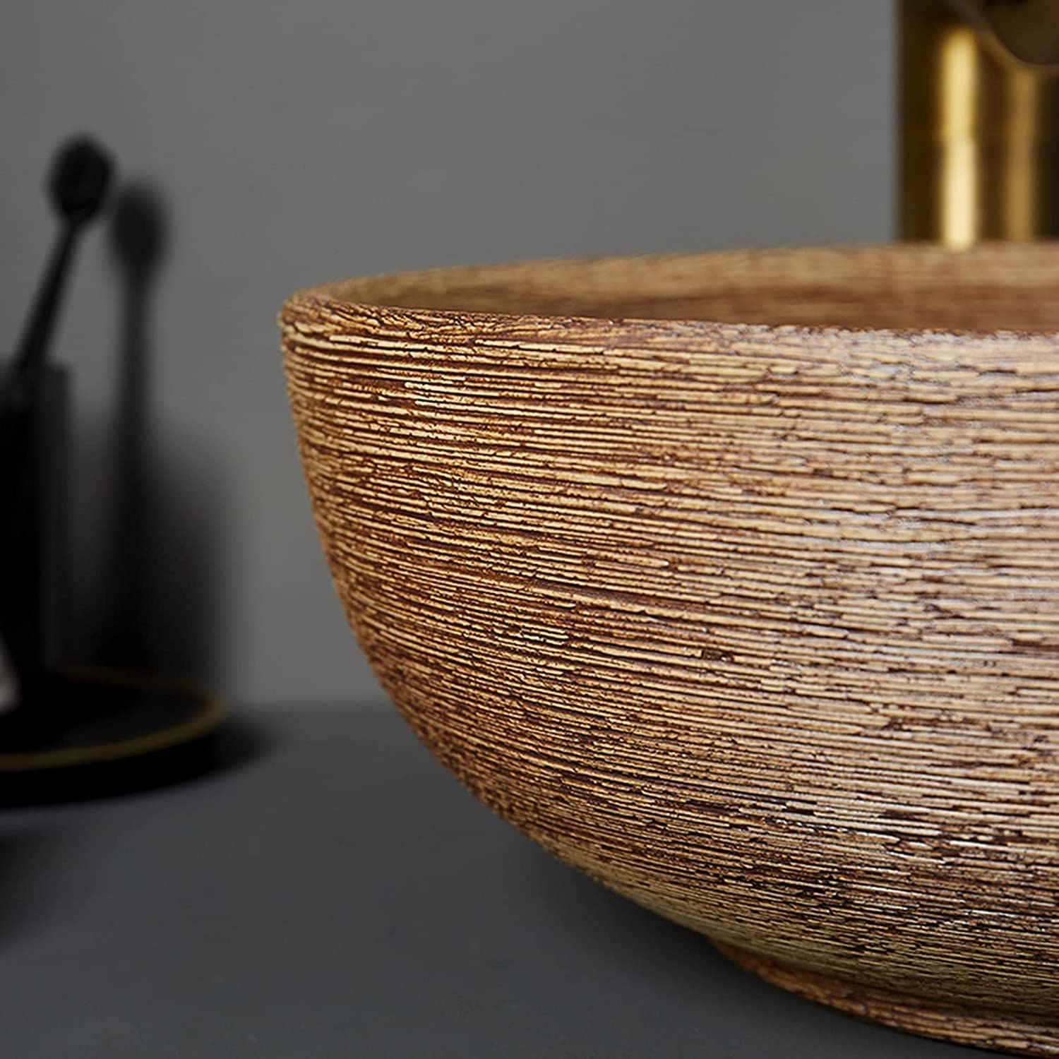 Ceramiczna Umywalka Łazienkowa, Ceramiczna Umywalka Nablatowa, Okrągła Umywalka Nablatowa W Stylu Retro Do Łazienki, Brązowa Umywalka Nablatowa 41X41X1, Brązowa Umywalka